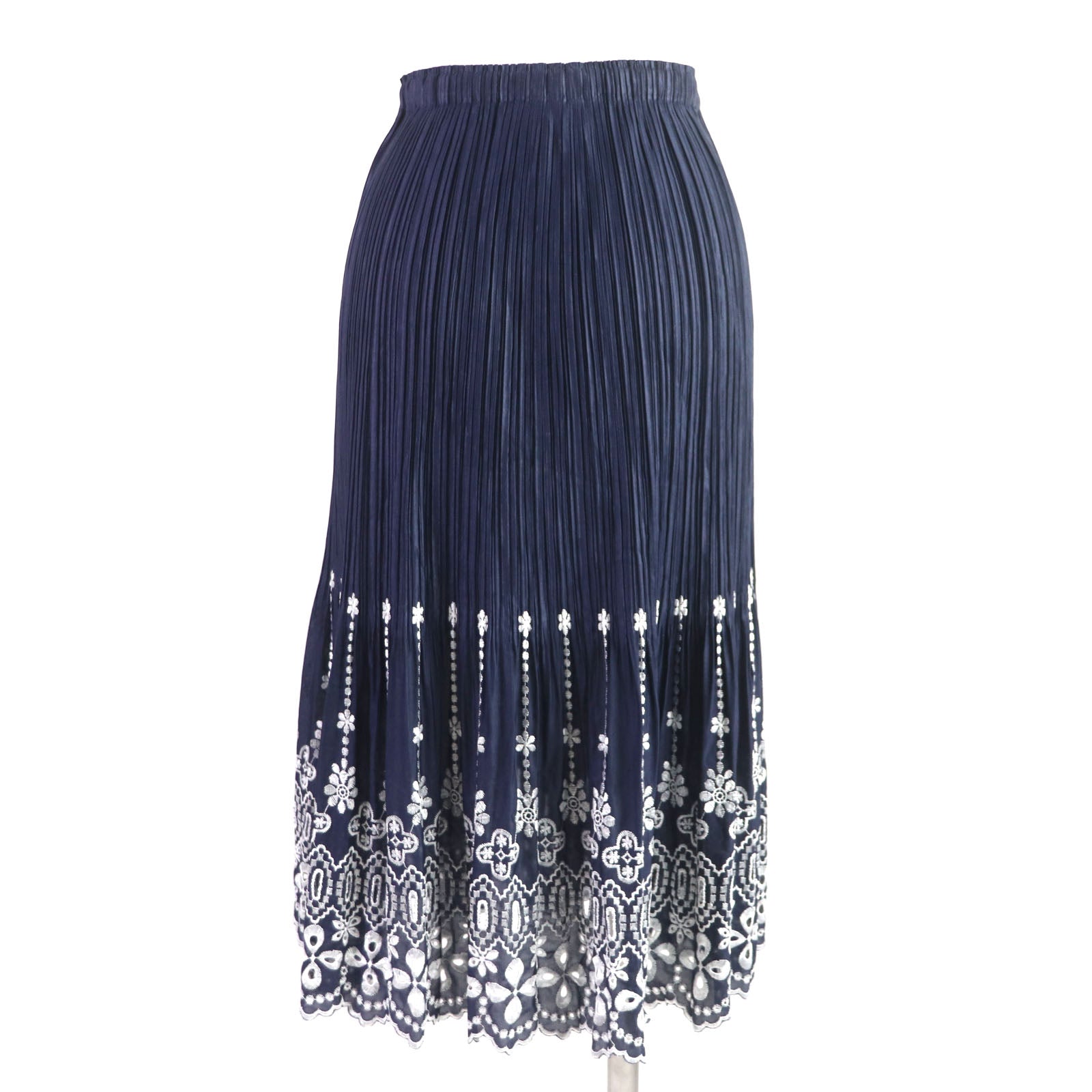 Polyester Pleated Long Skirt Navy White