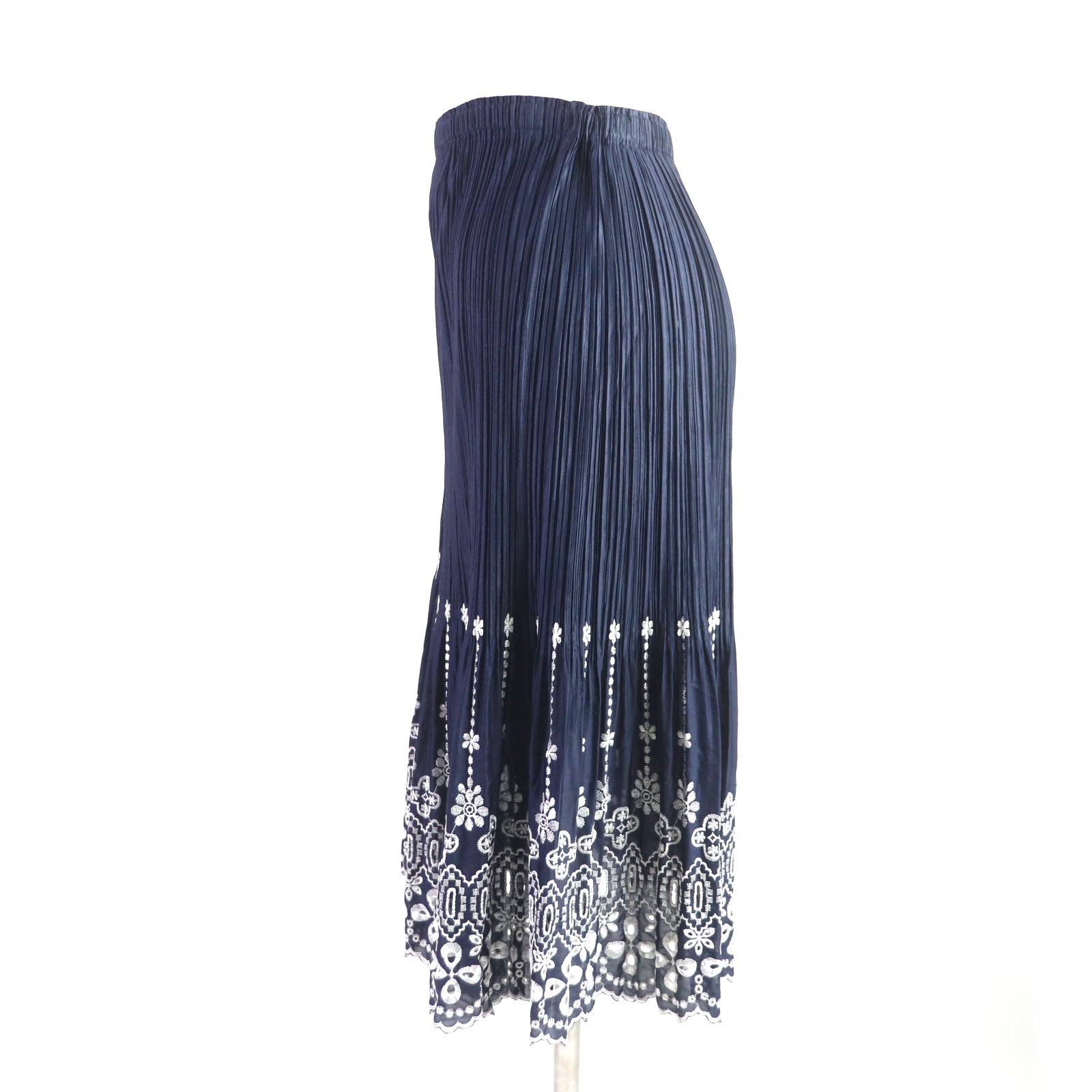 Polyester Pleated Long Skirt Navy White