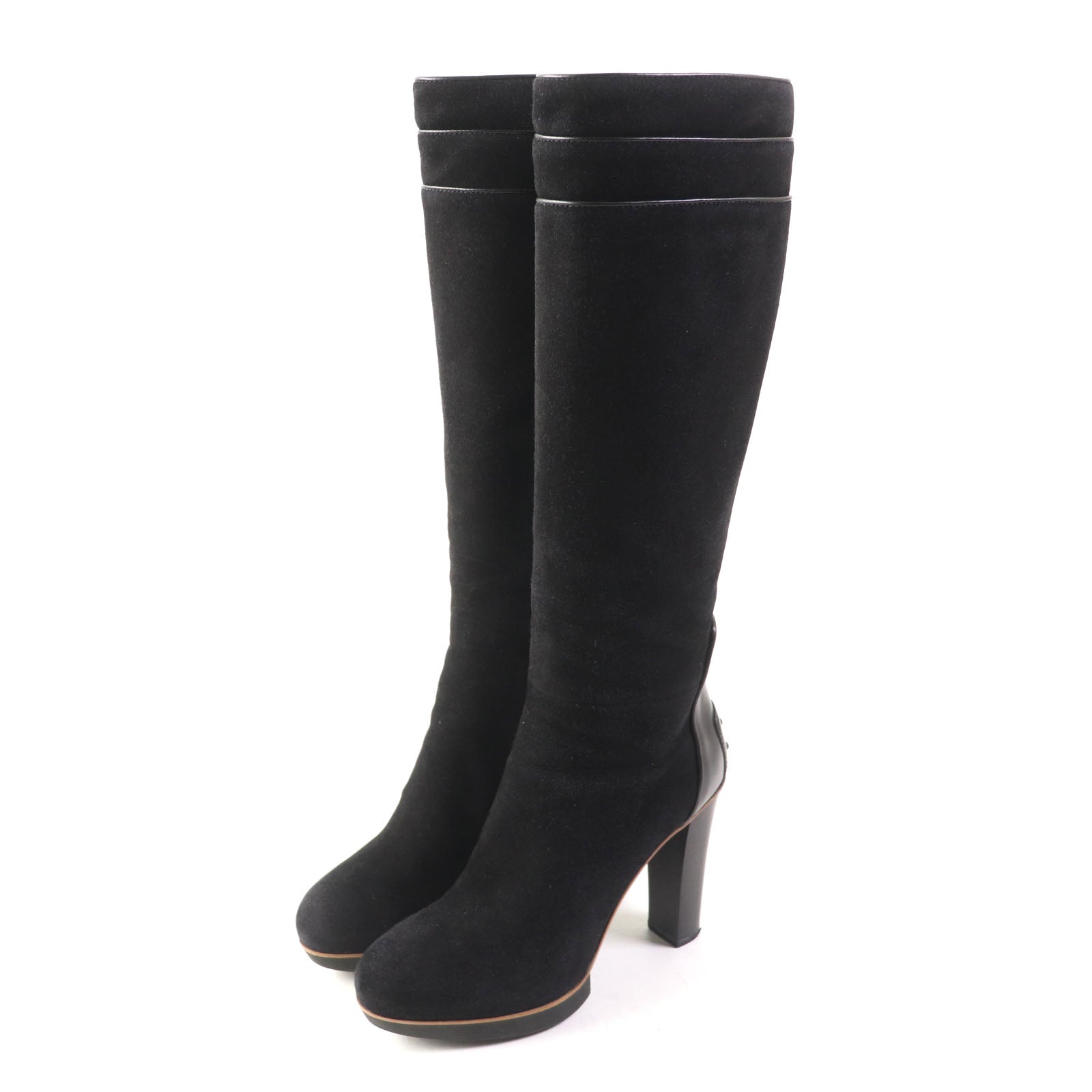 Tod's Suede Leather Knee-high Boots Black 36