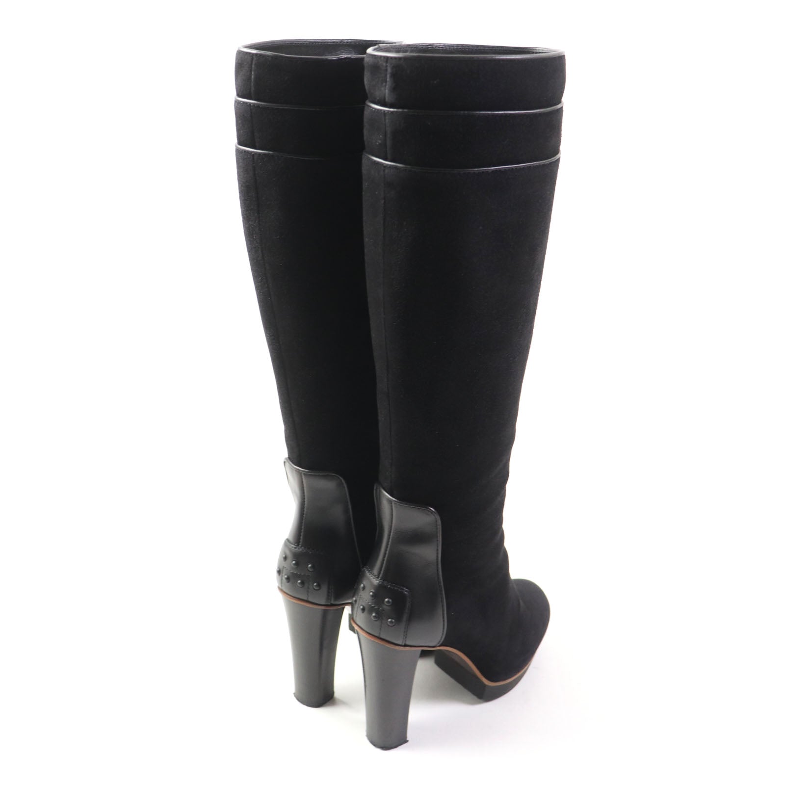 Tod's Suede Leather Knee-high Boots Black 36