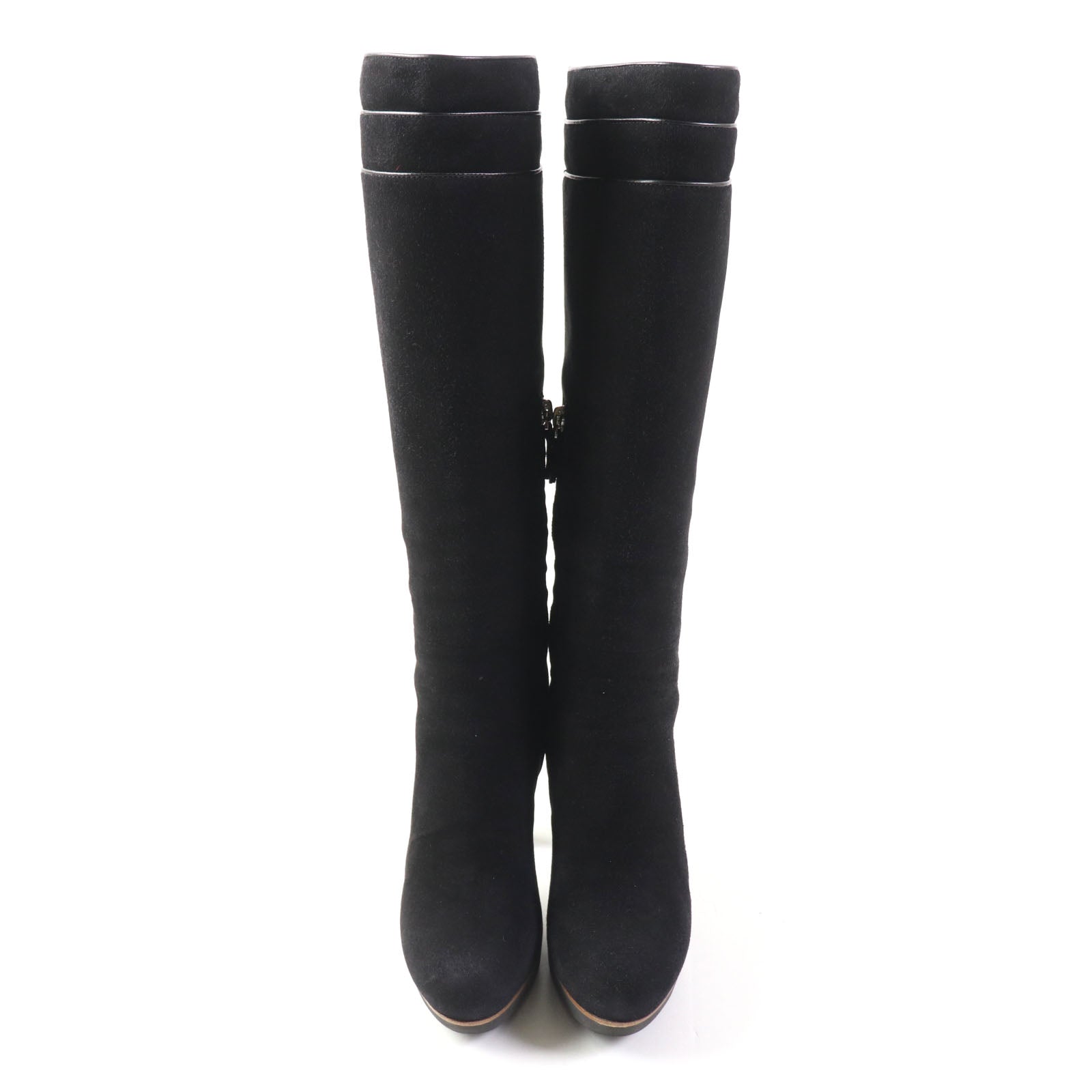 Tod's Suede Leather Knee-high Boots Black 36