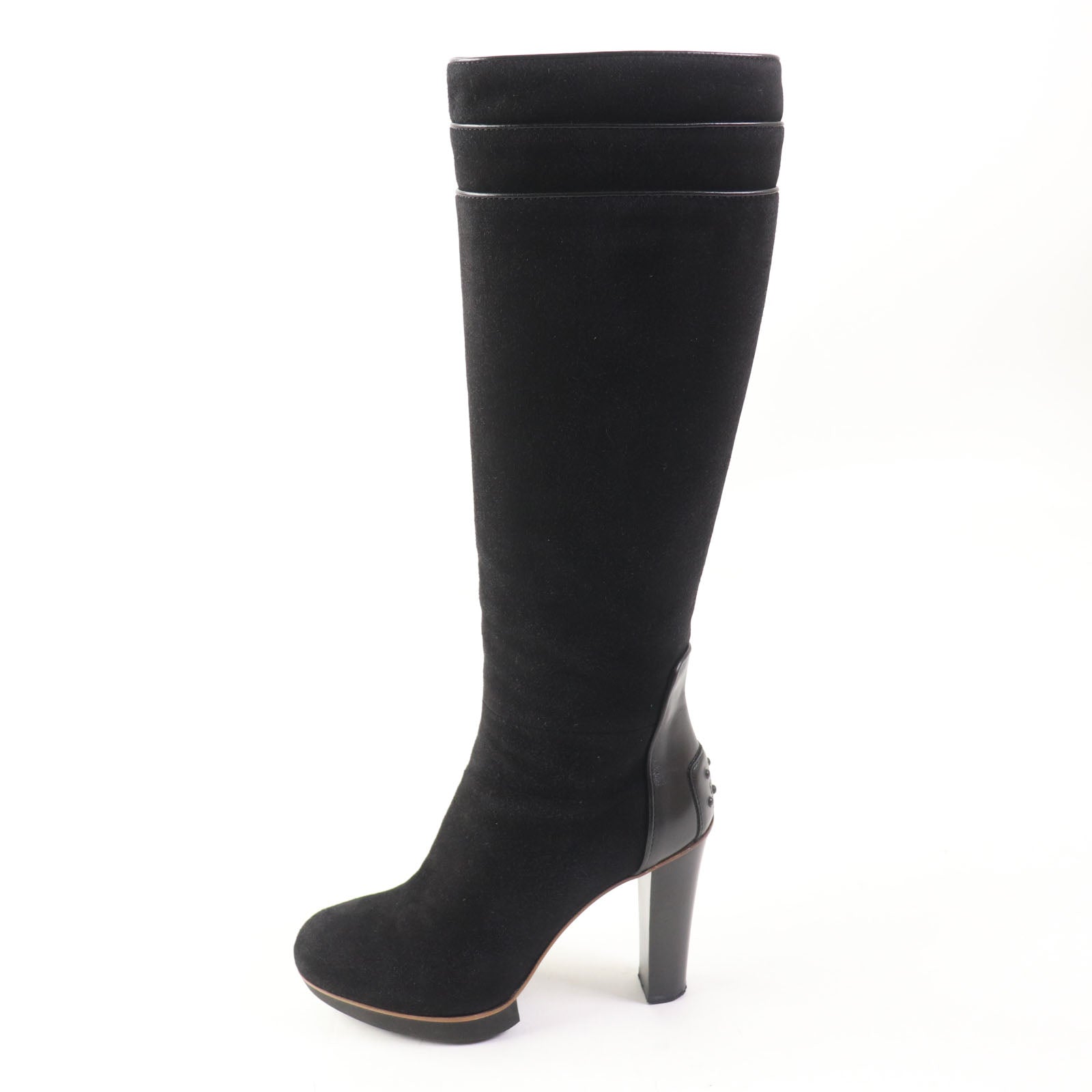 Tod's Suede Leather Knee-high Boots Black 36