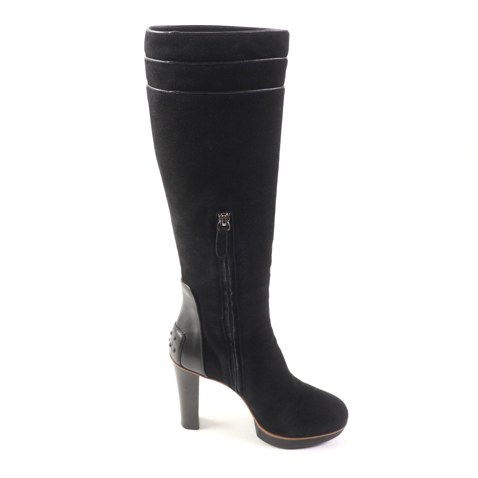 Tod's Suede Leather Knee-high Boots Black 36