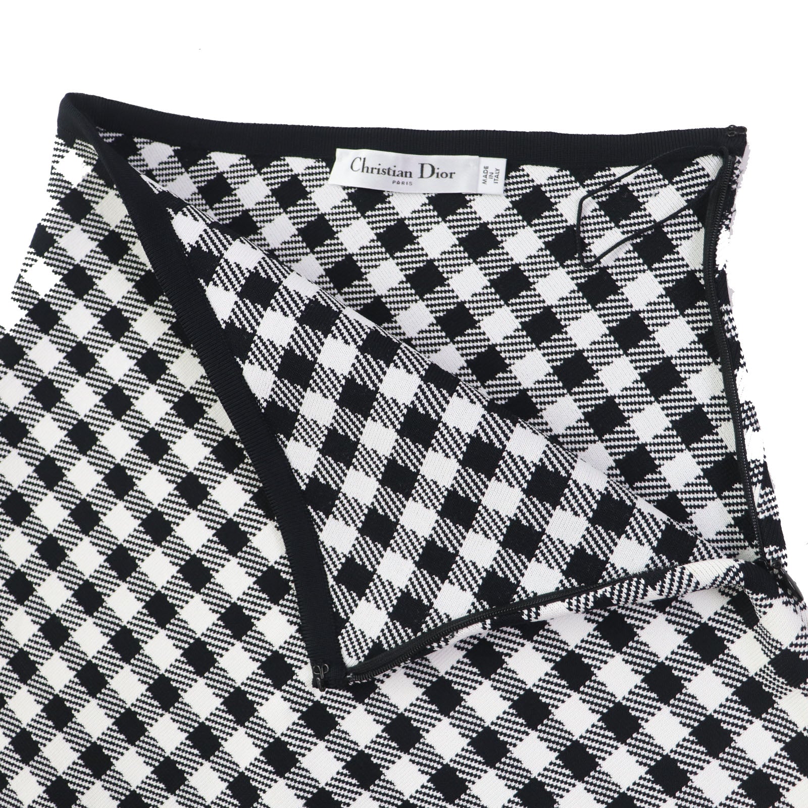 Dior Gingham Check Flare Skirt Black White 38