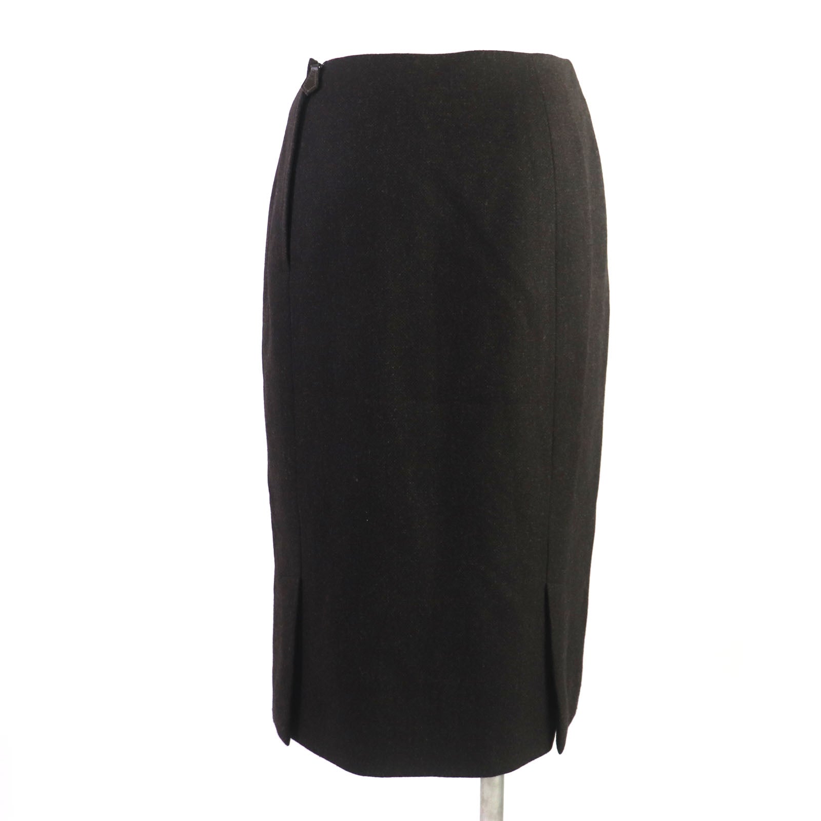 HERMES Wool Cashmere Leather Skirt 36 Women