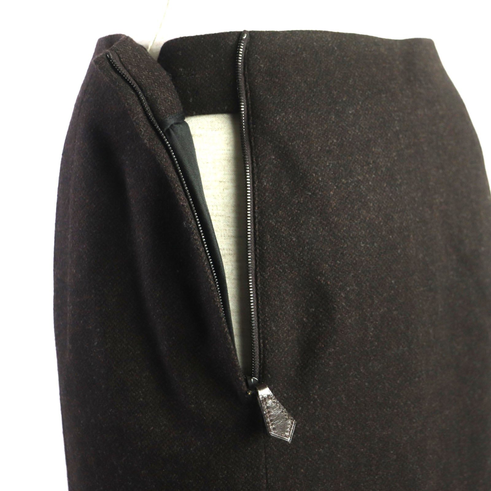 HERMES Wool Cashmere Leather Skirt 36 Women