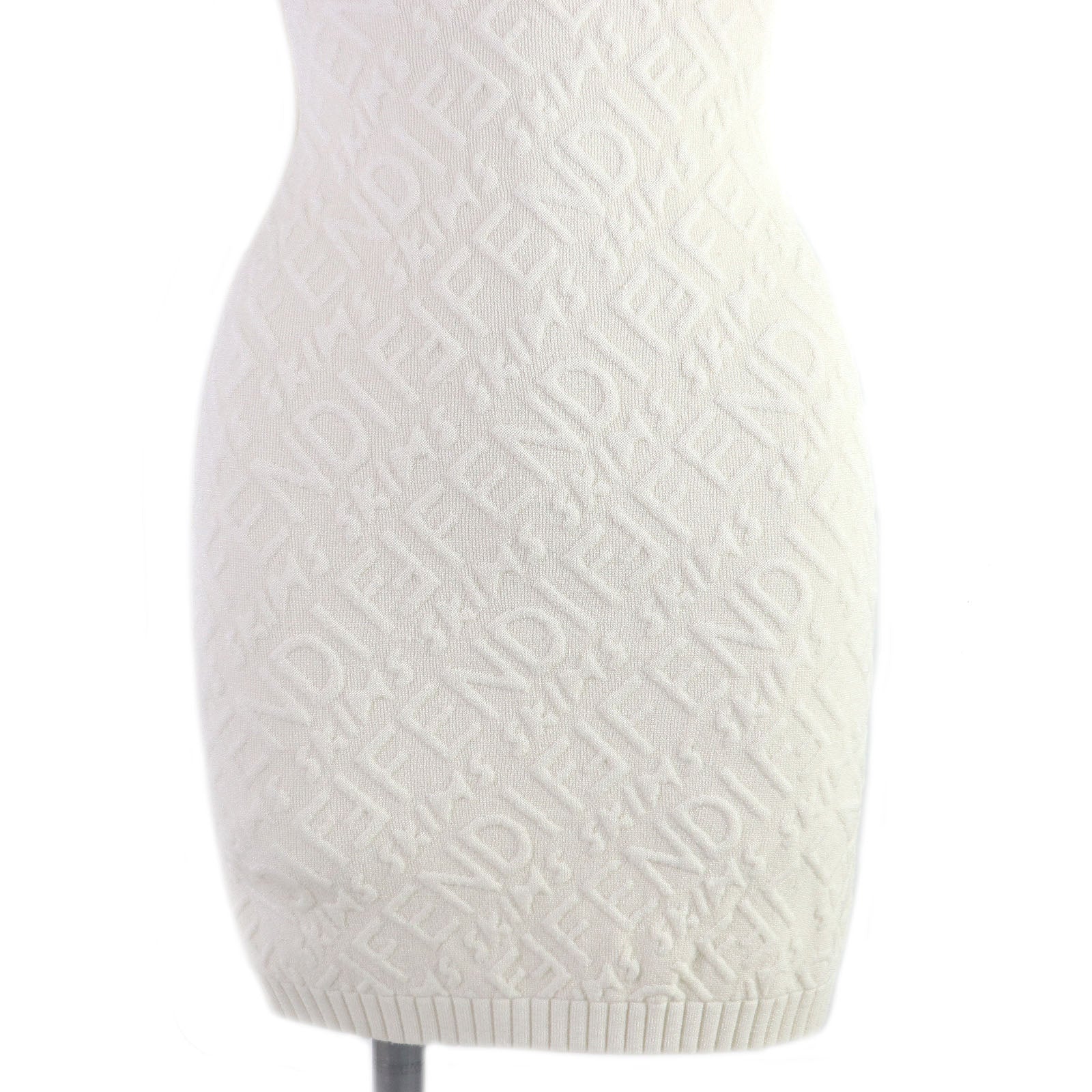 Fendi Embossed Logo High Neck Knit Dress Ivory 36