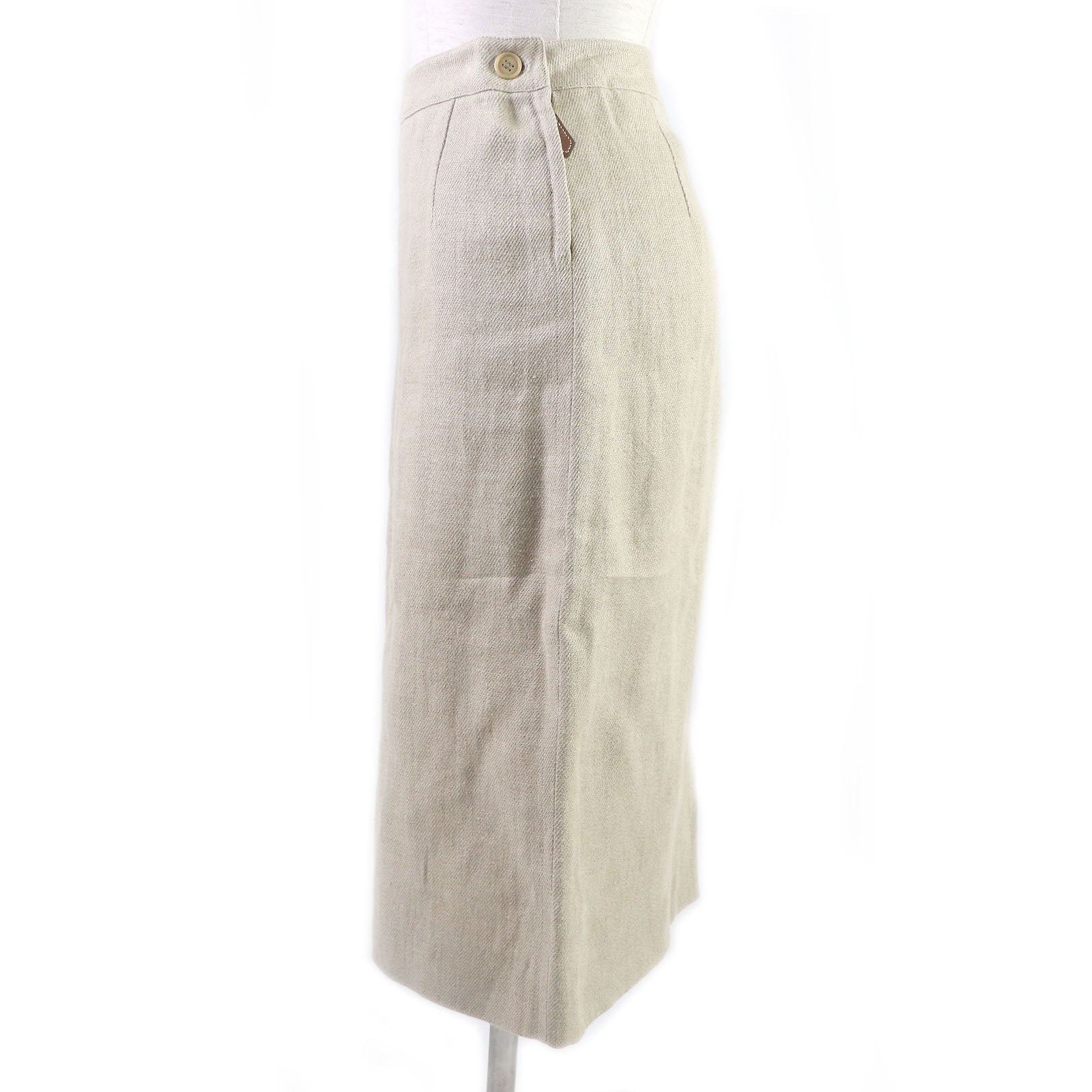 Hermes Vintage Linen Side Zip Skirt Beige 36