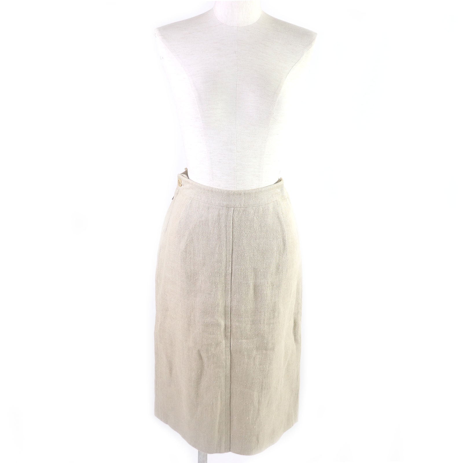 Hermes Vintage Linen Side Zip Skirt Beige 36