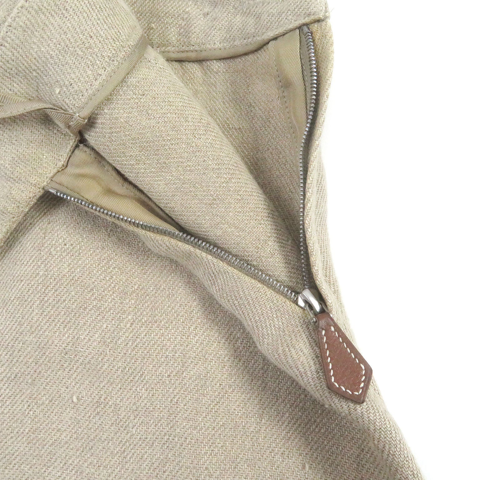 Hermes Vintage Linen Side Zip Skirt Beige 36