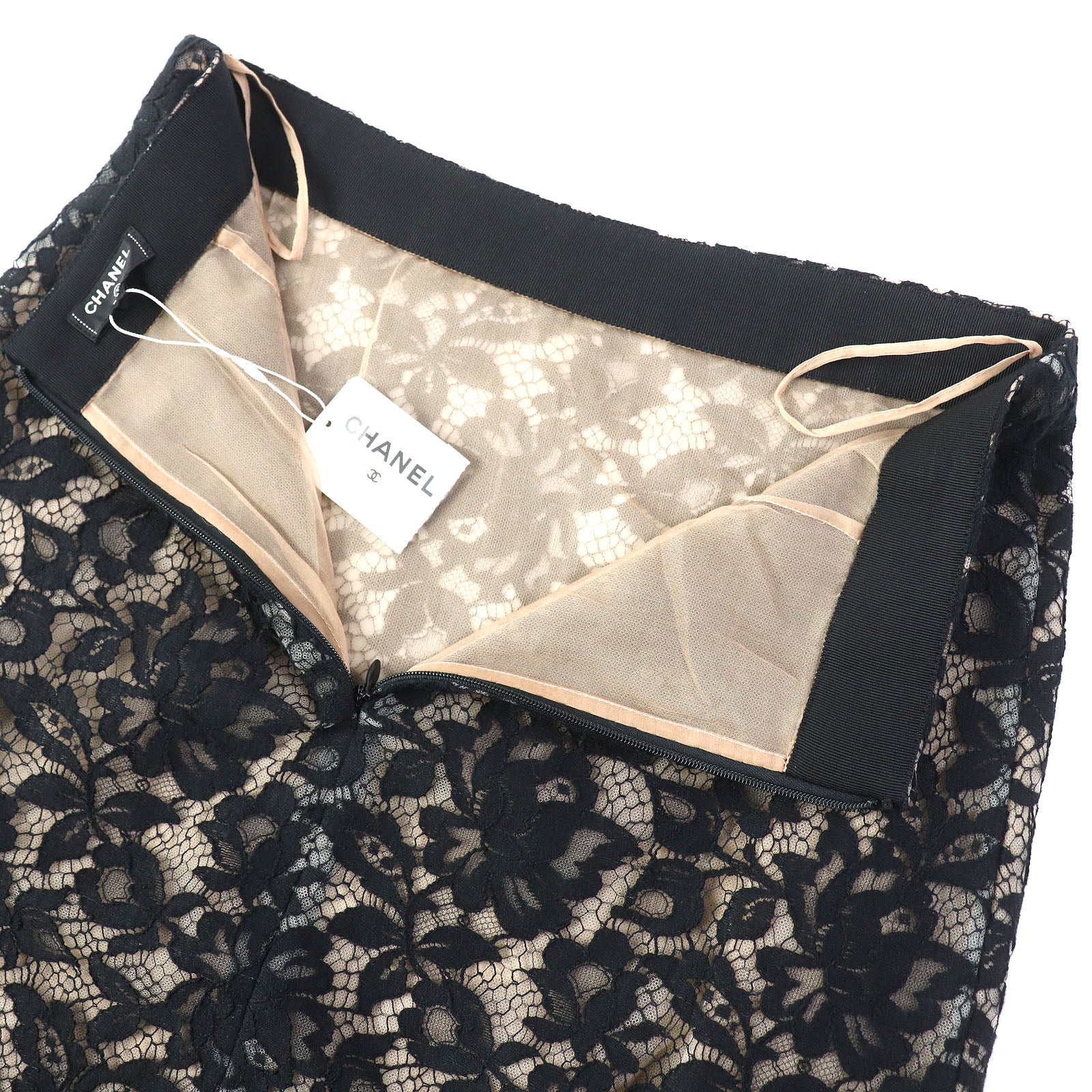 Chanel Black Lace Skirt, Silk Lining, Size 34