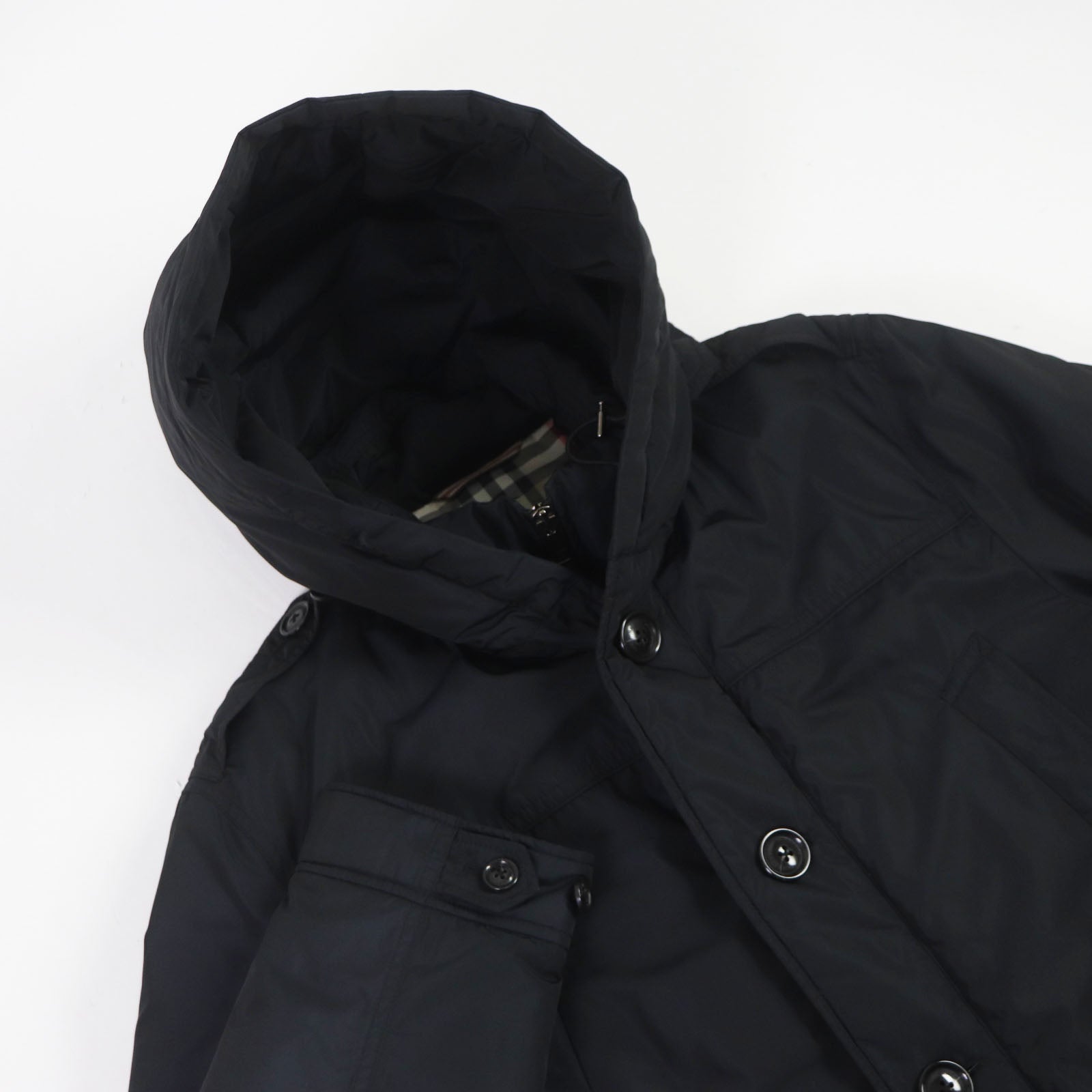 Burberry Nova Check Hooded Down Coat Navy L