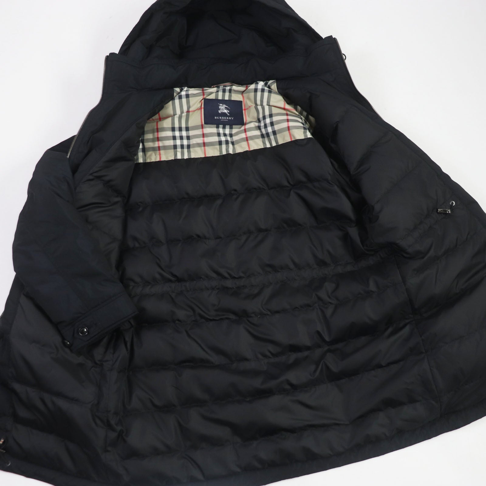 Burberry Nova Check Hooded Down Coat Navy L