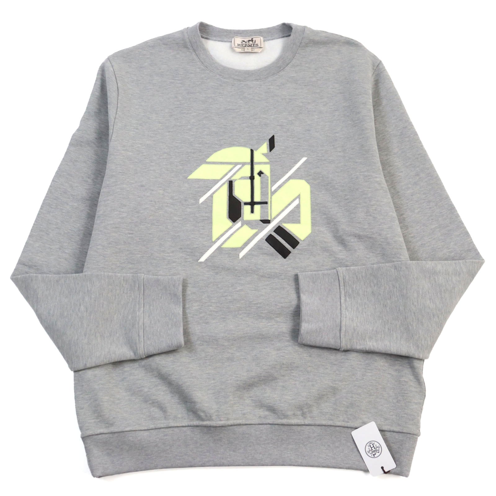 HERMES Lamb Leather Patch Crew Neck Sweatshirt