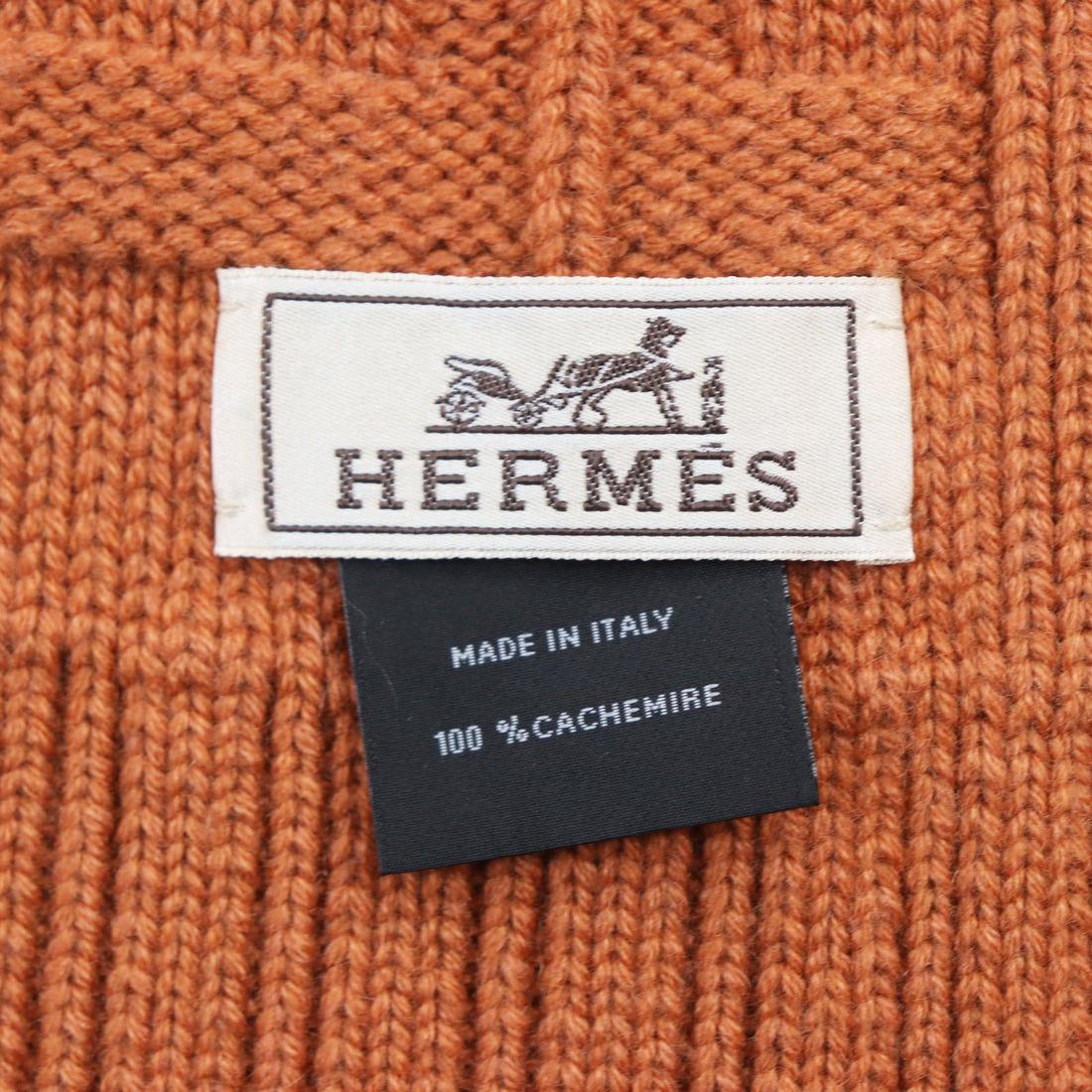 HERMES Cashmere H Pattern Scarf Orange