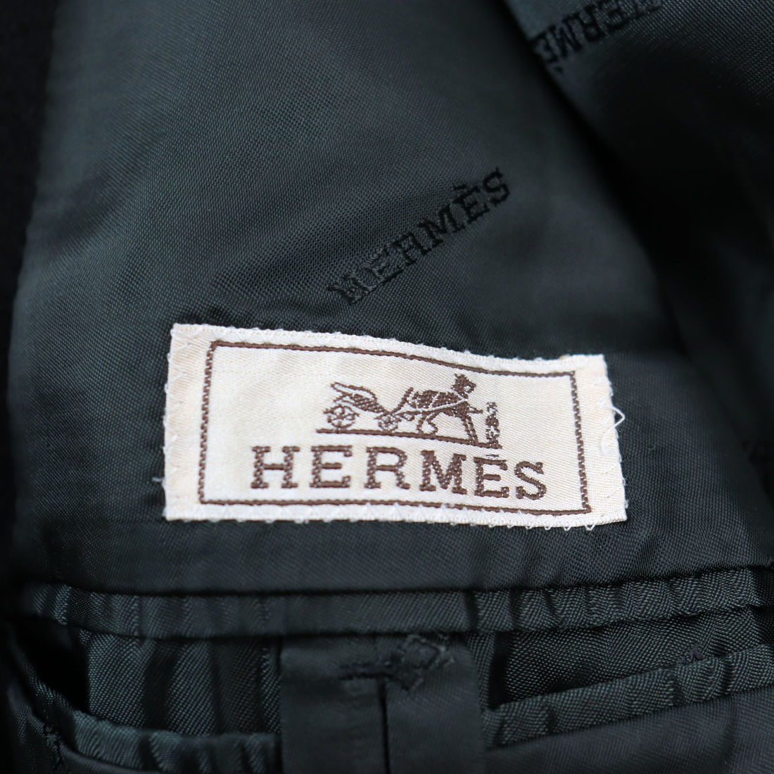 HERMES Camel Peak Lapel Long Coat Black 54