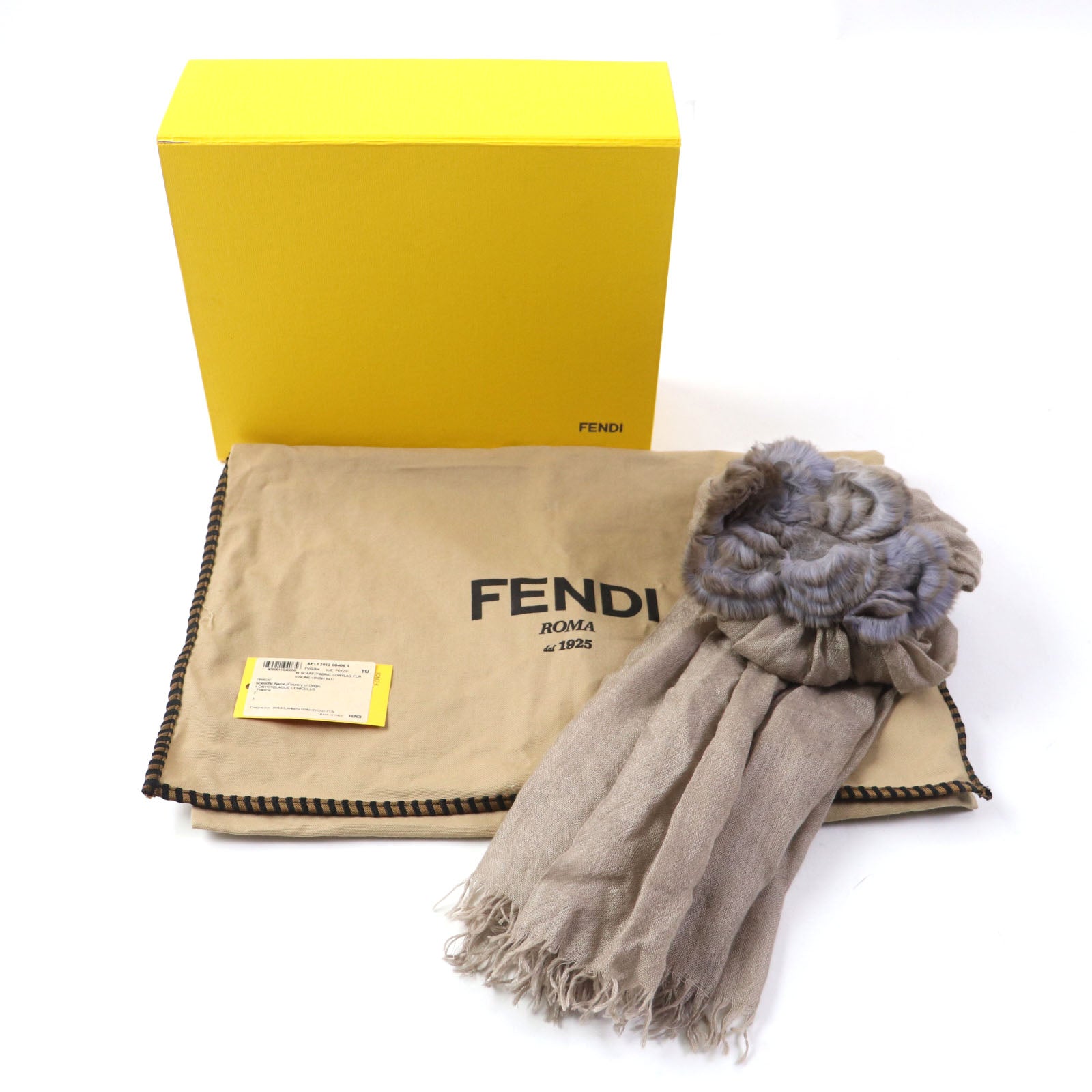 Fendi Cashmere Silk Flower Fringe Shawl