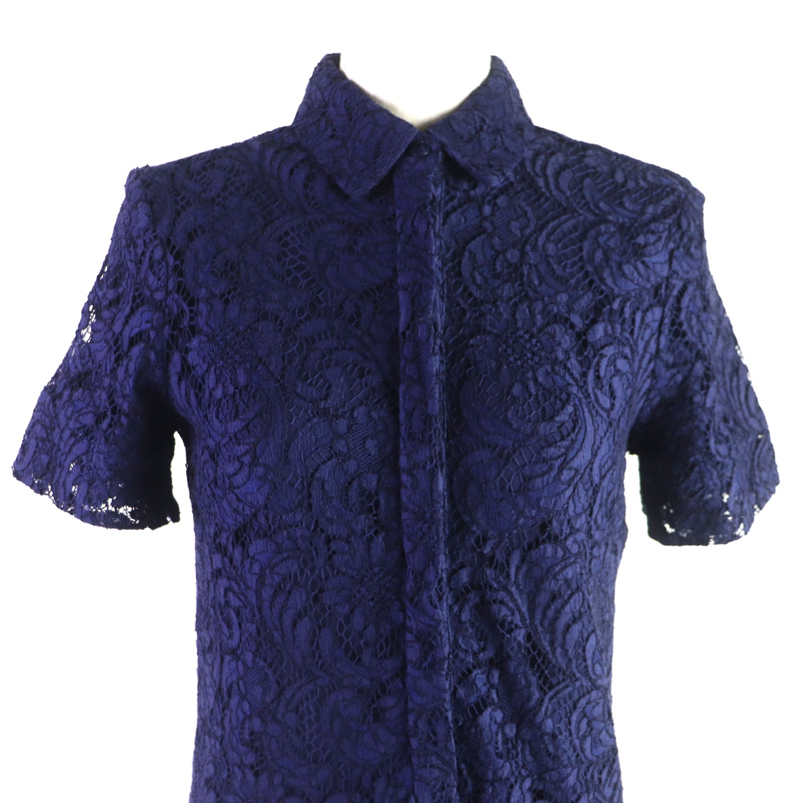 Burberry Lace Short Sleeve Shirt Dress Navy