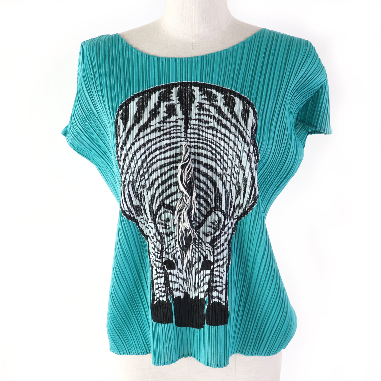 Zebra Pleated Crew Neck T-Shirt Women