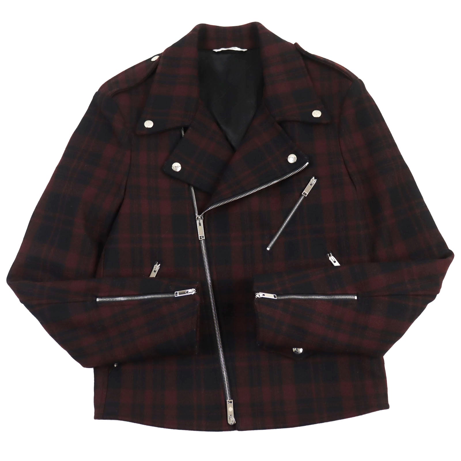 Valentino Wool Nylon Double Riders Jacket Red Check