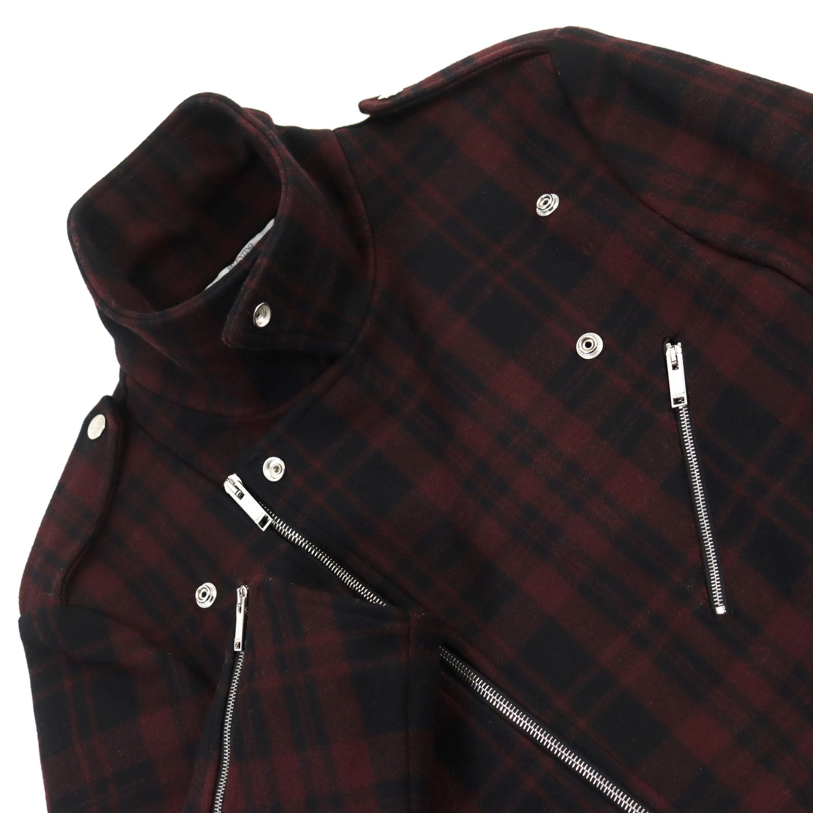 Valentino Wool Nylon Double Riders Jacket Red Check