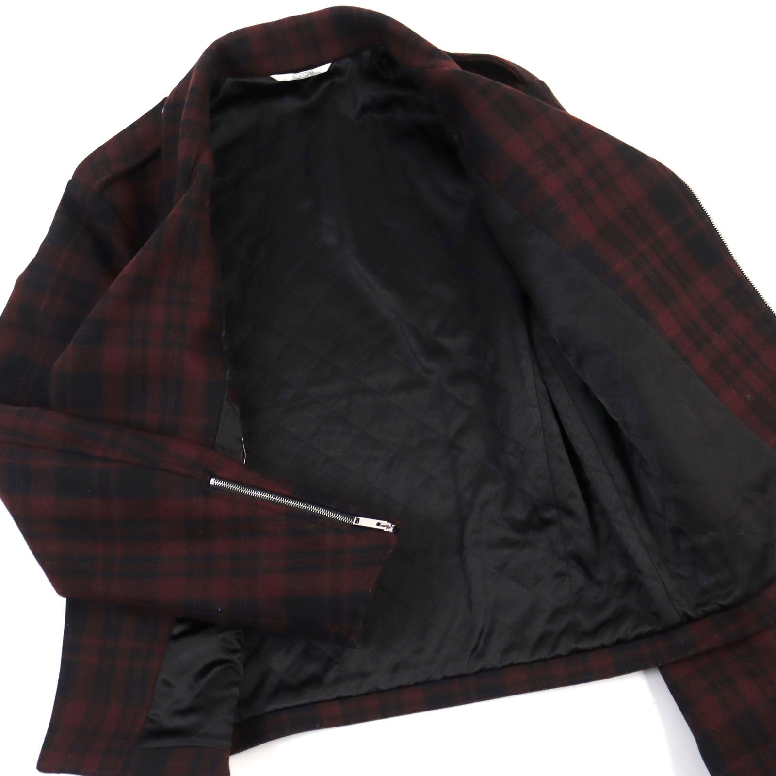 Valentino Wool Nylon Double Riders Jacket Red Check