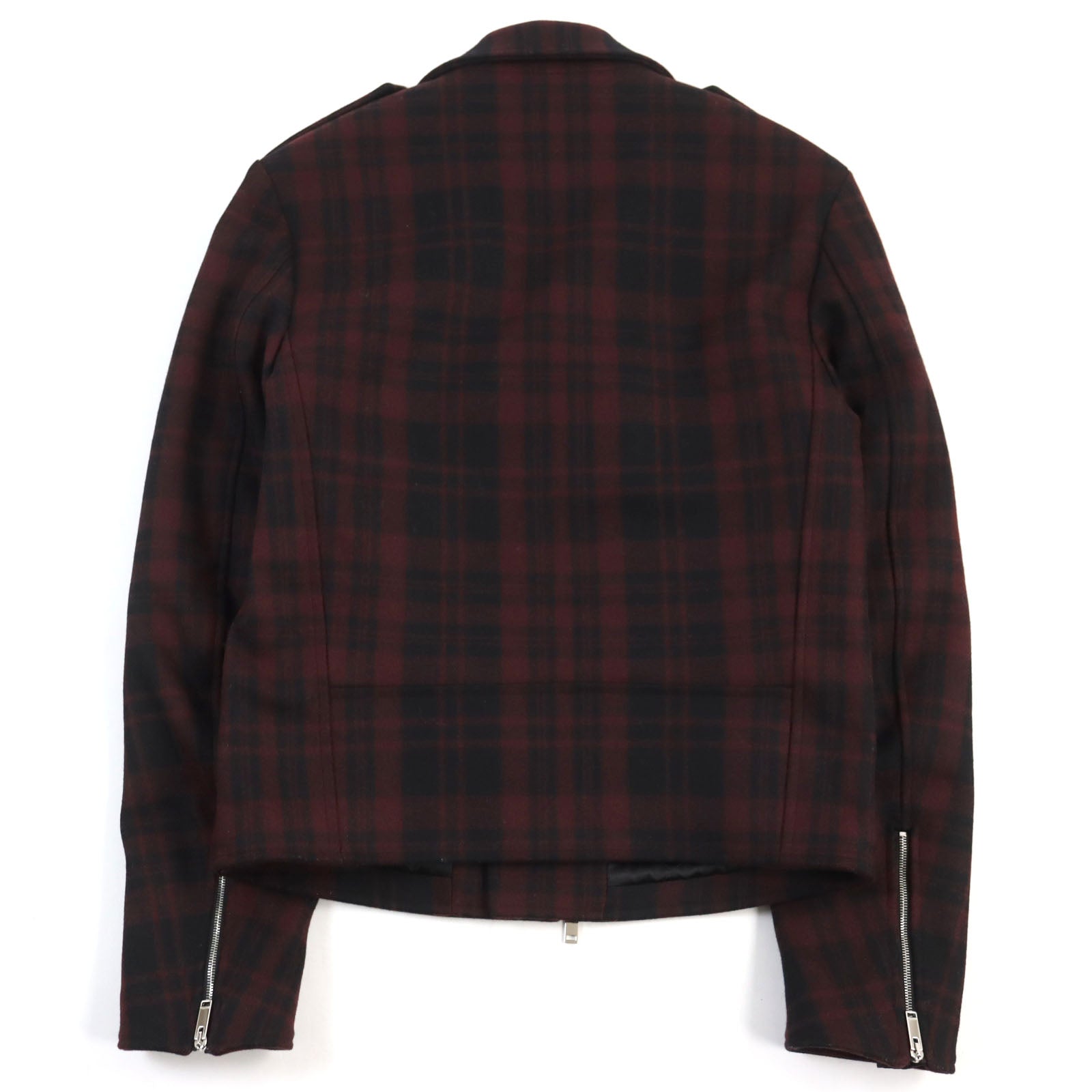 Valentino Wool Nylon Double Riders Jacket Red Check