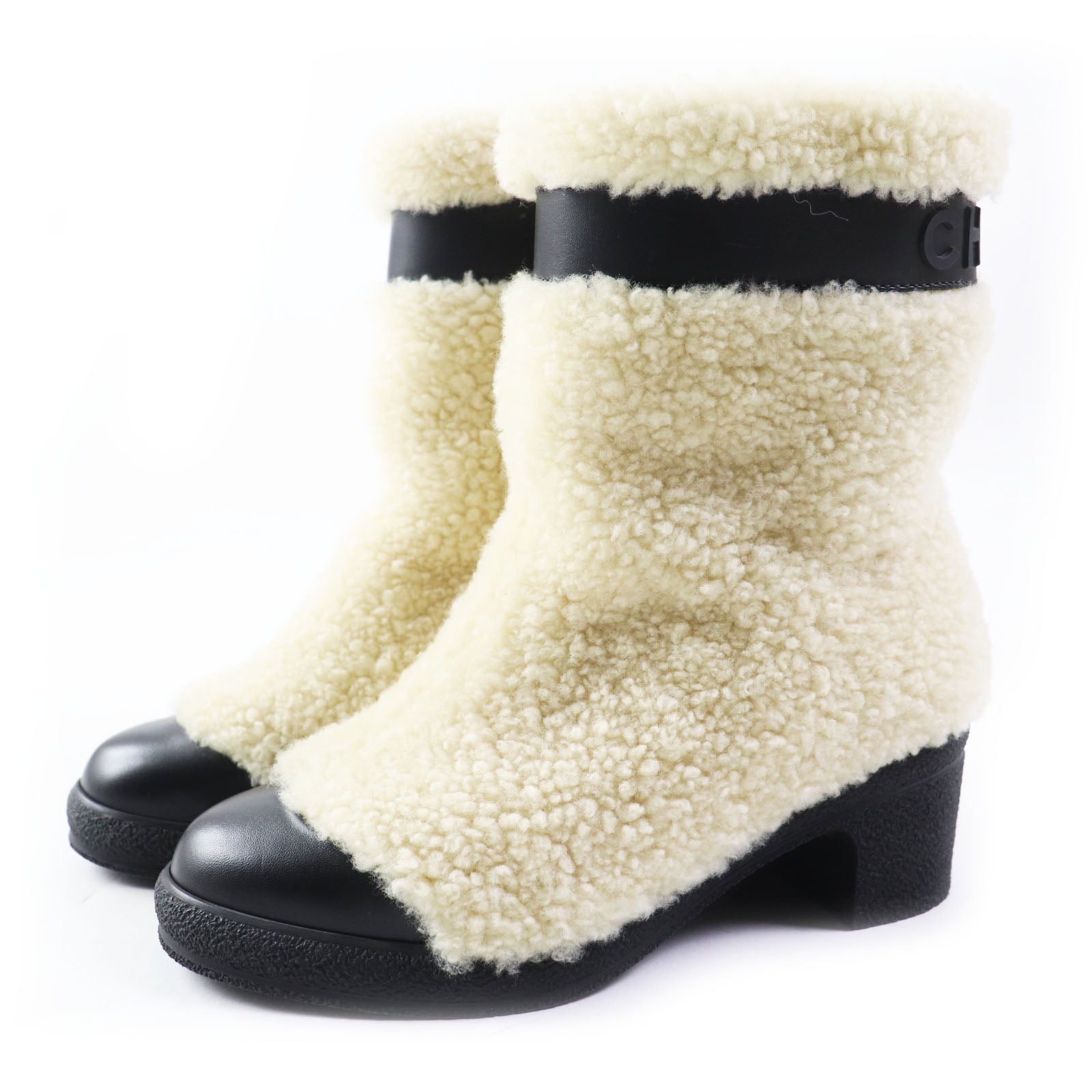 Chanel Logo Sheepskin Leather Boots 34.5