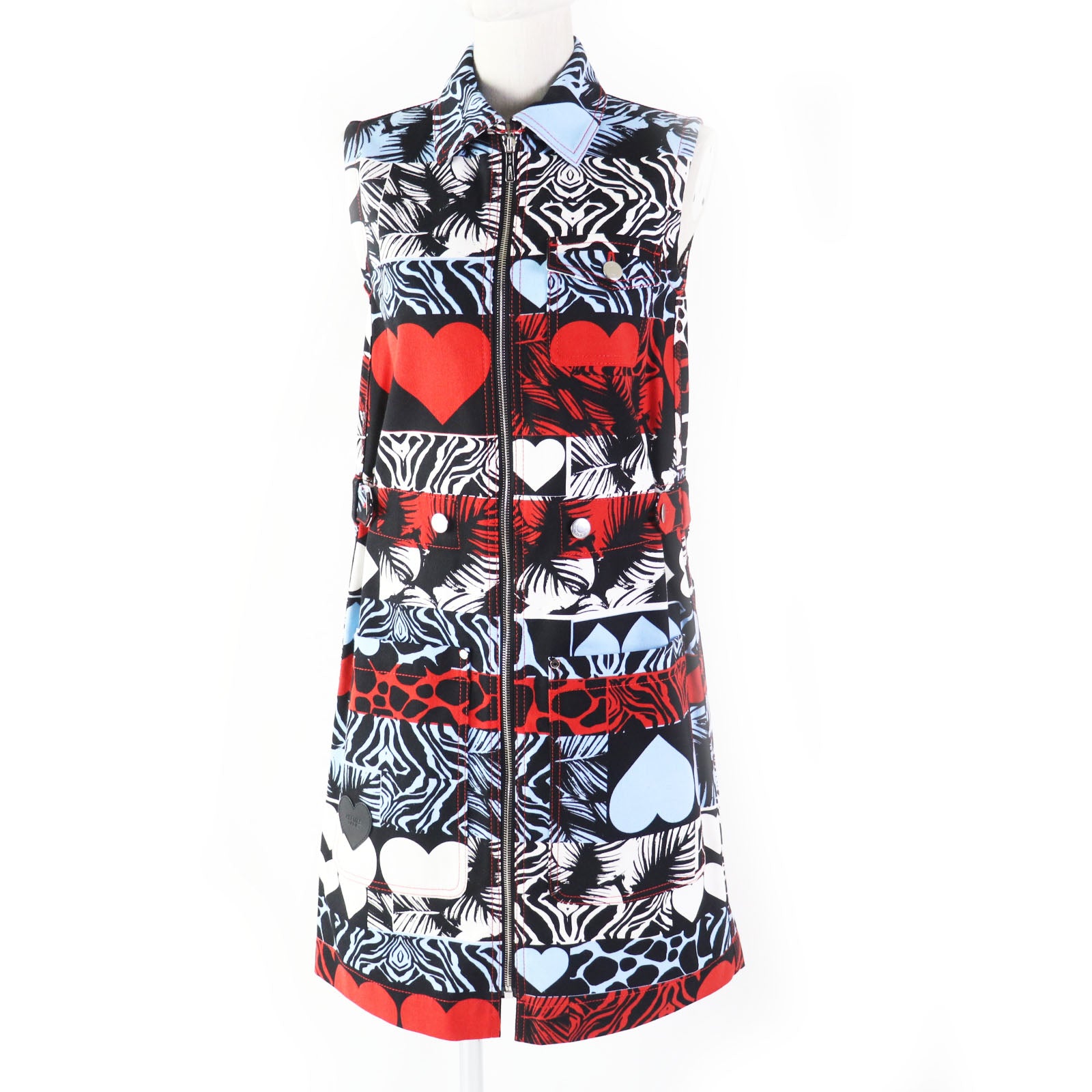 HERMES Wild Print Denim Dress Cotton Polyurethane