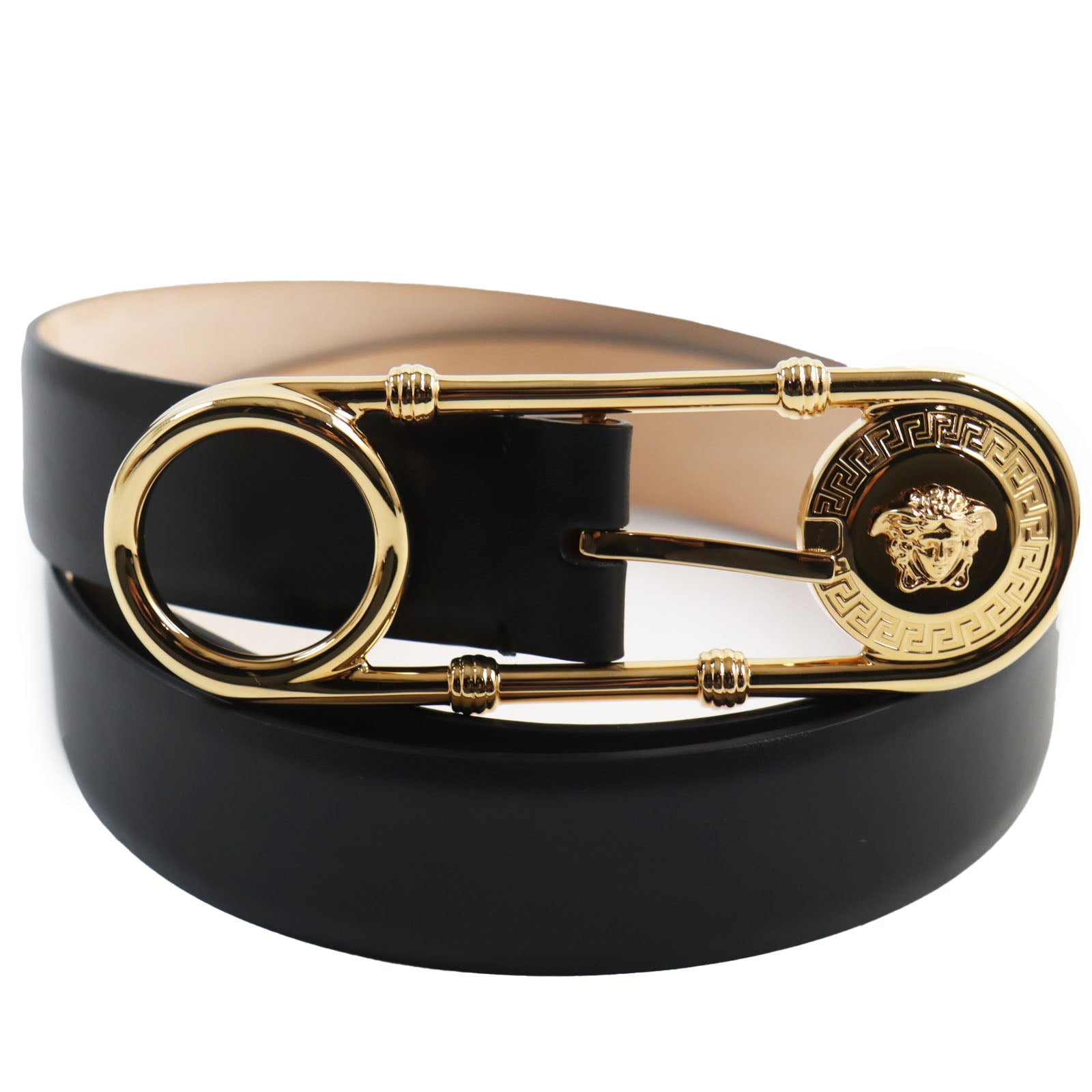 Versace Medusa Buckle Leather Belt Black Gold