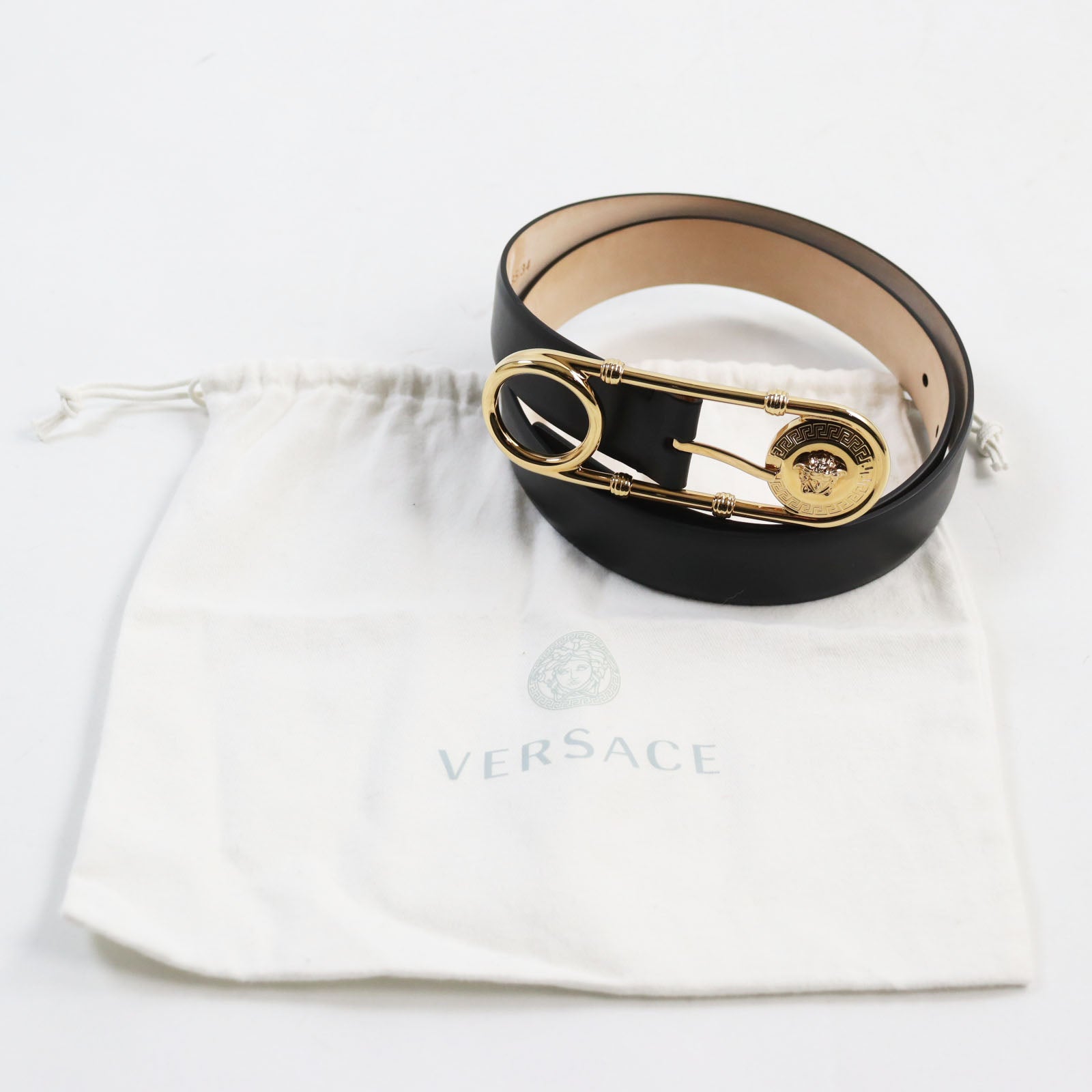 Versace Medusa Buckle Leather Belt Black Gold