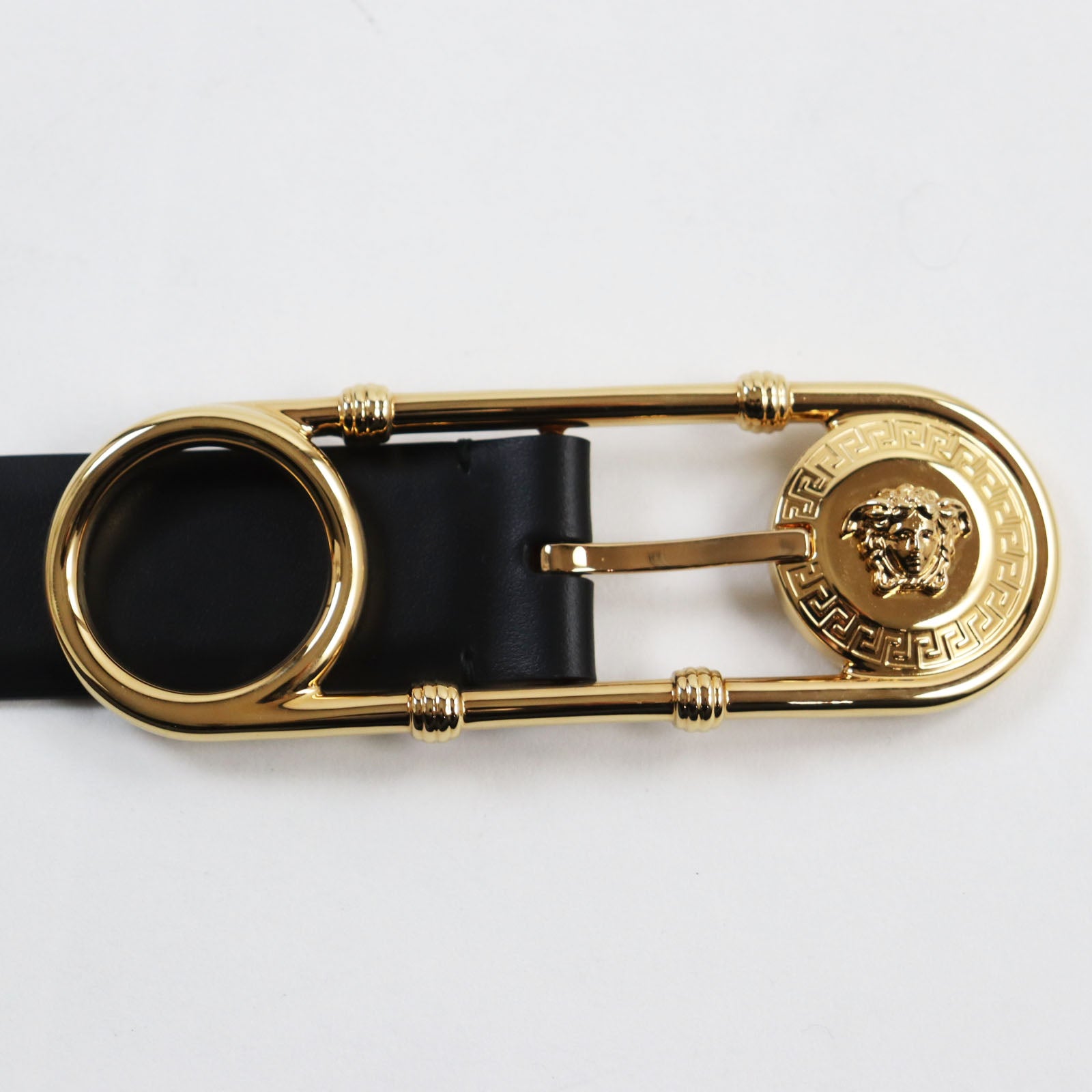 Versace Medusa Buckle Leather Belt Black Gold