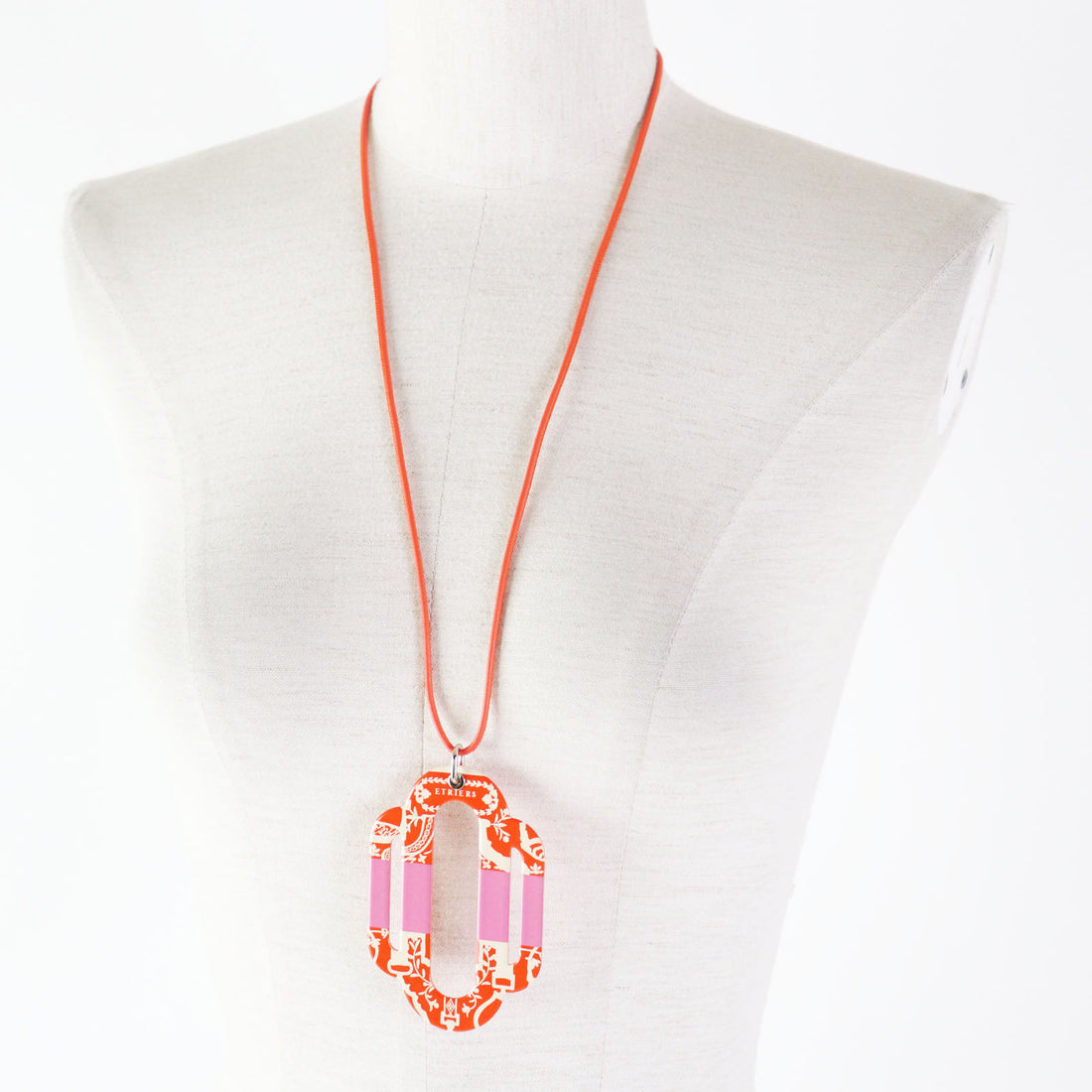 Hermes Atrage Pendant Necklace Orange Pink