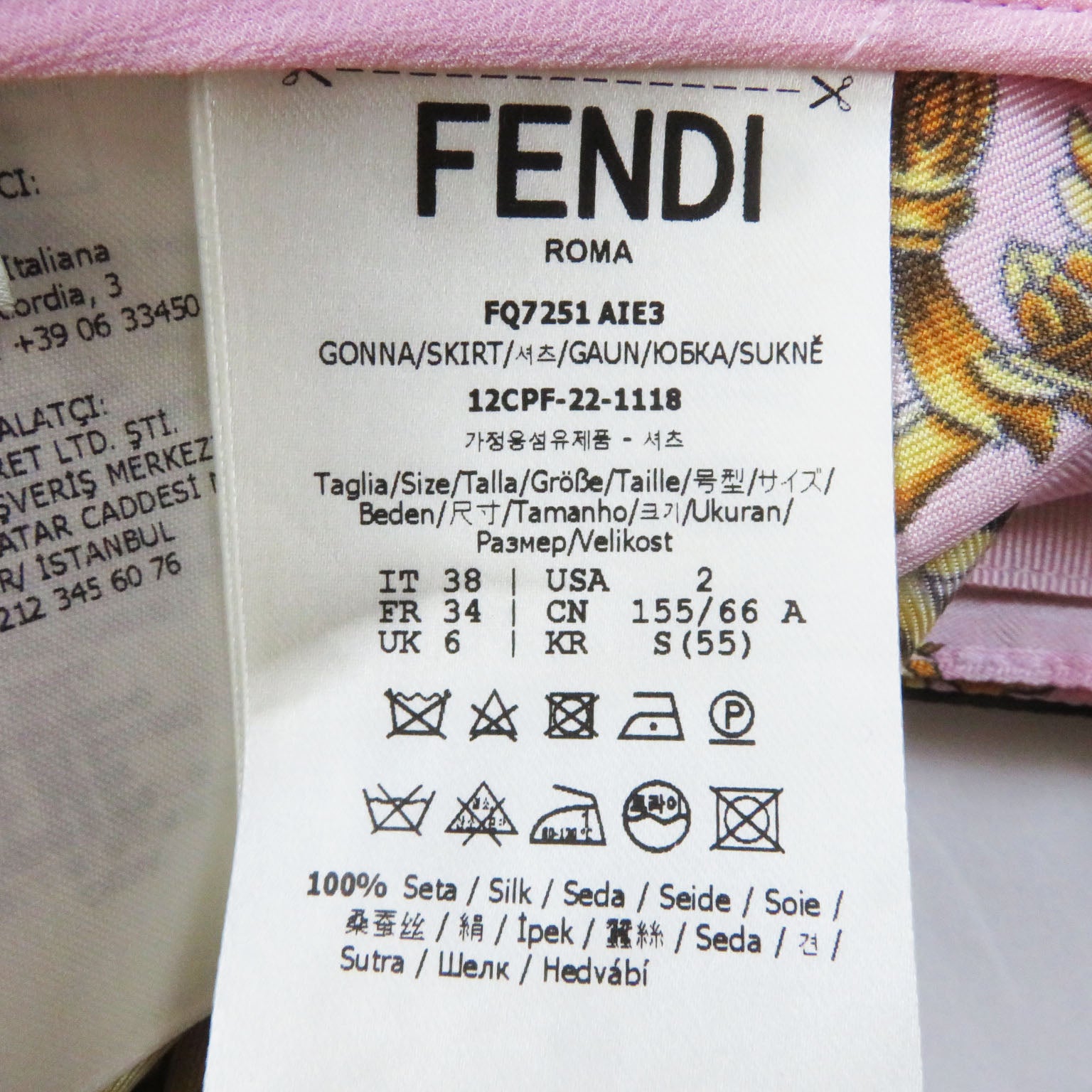 Fendi Silk FF Logo Mini Baroque Pleated Skirt