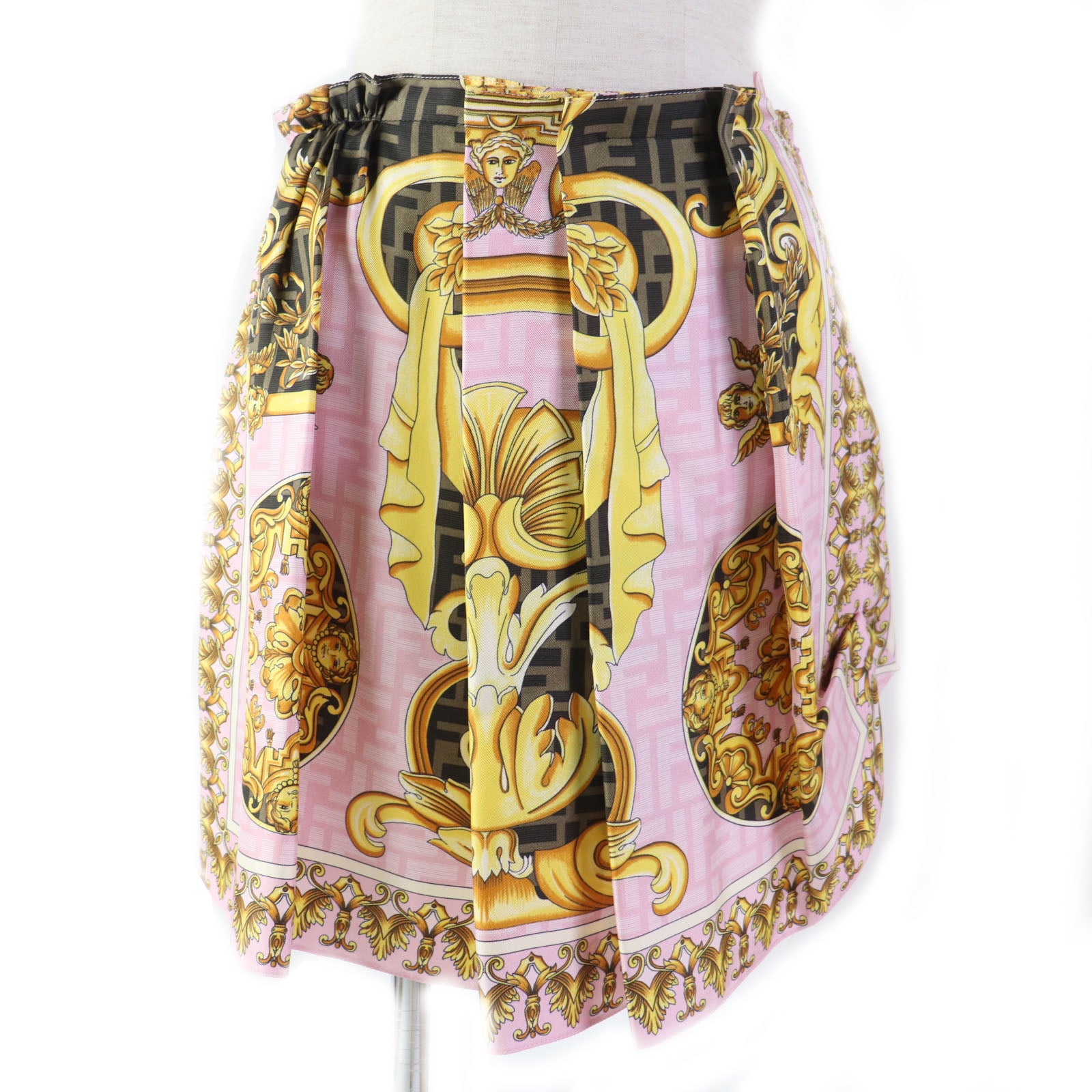 Fendi Silk FF Logo Mini Baroque Pleated Skirt