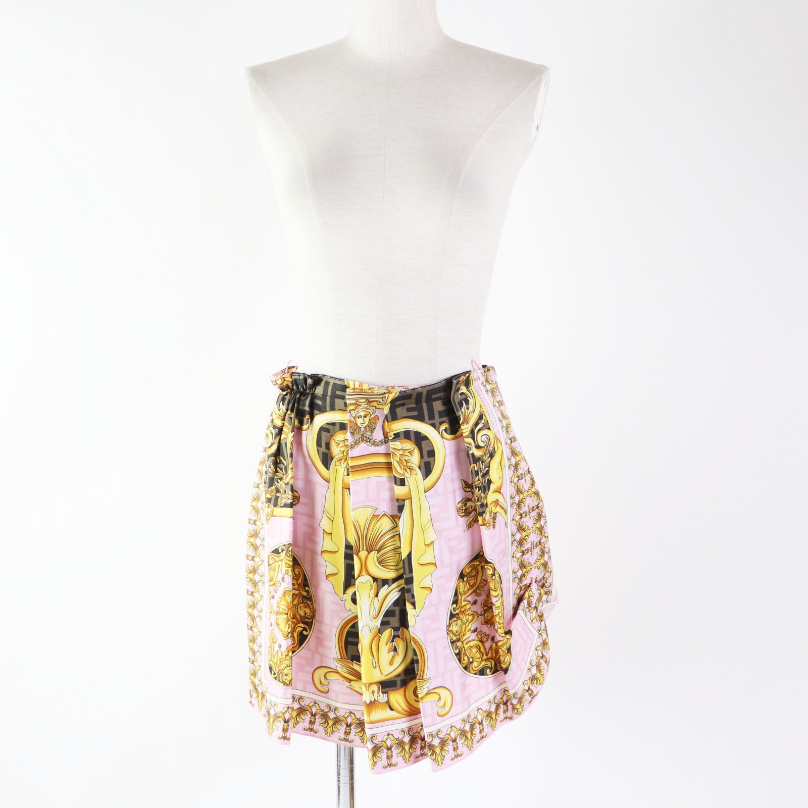 Fendi Silk FF Logo Mini Baroque Pleated Skirt