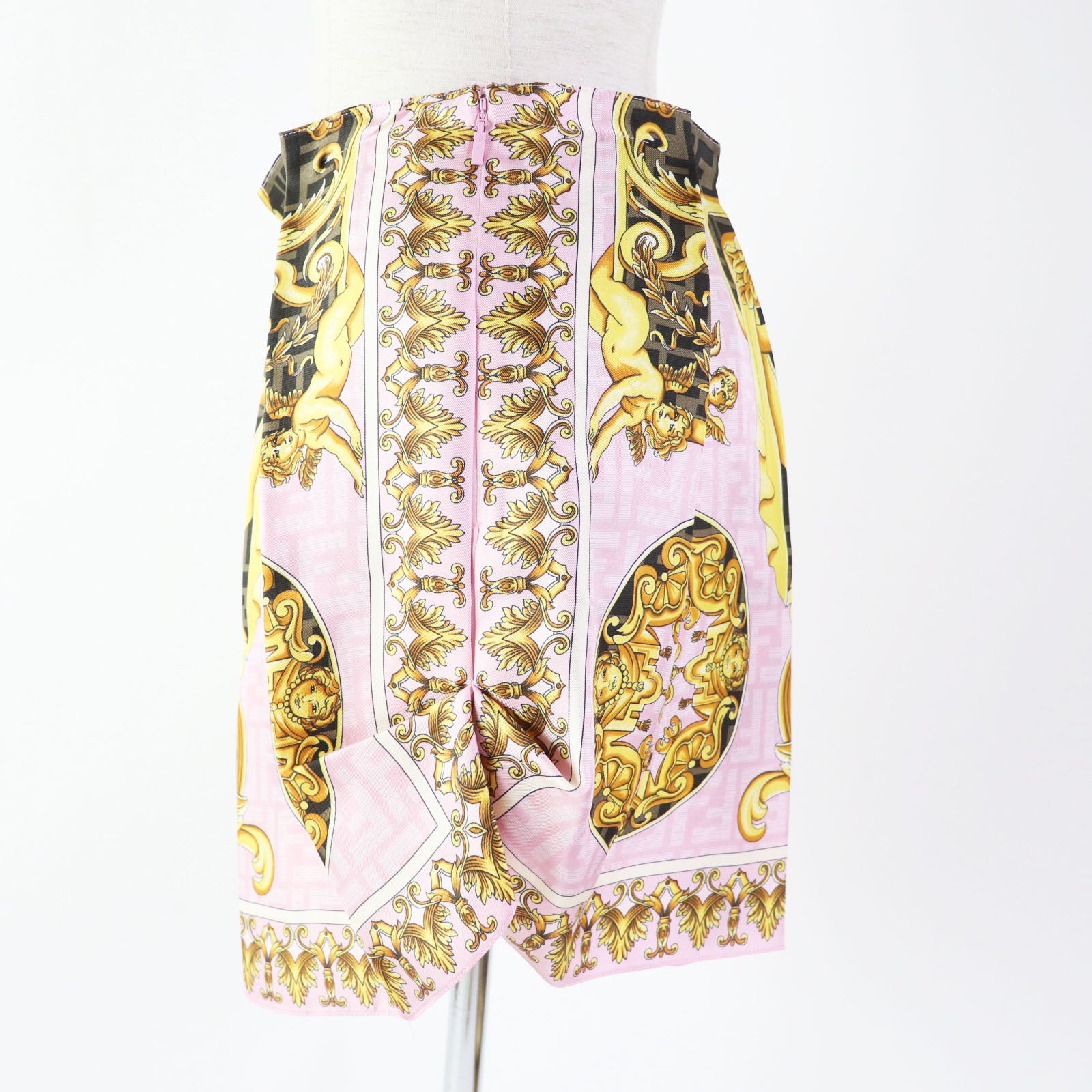 Fendi Silk FF Logo Mini Baroque Pleated Skirt