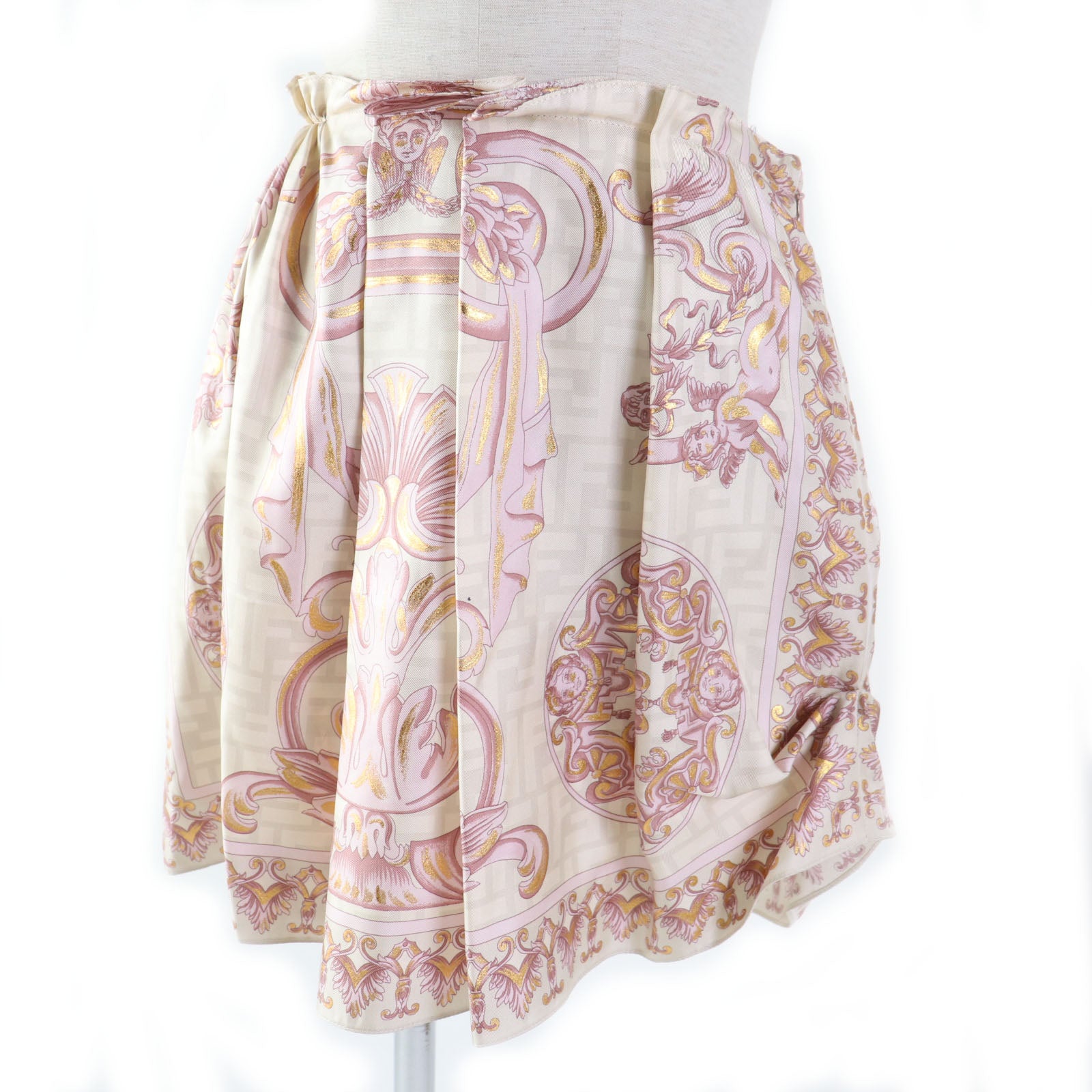 Fendi Silk FF Logo Pleated Skirt Pink