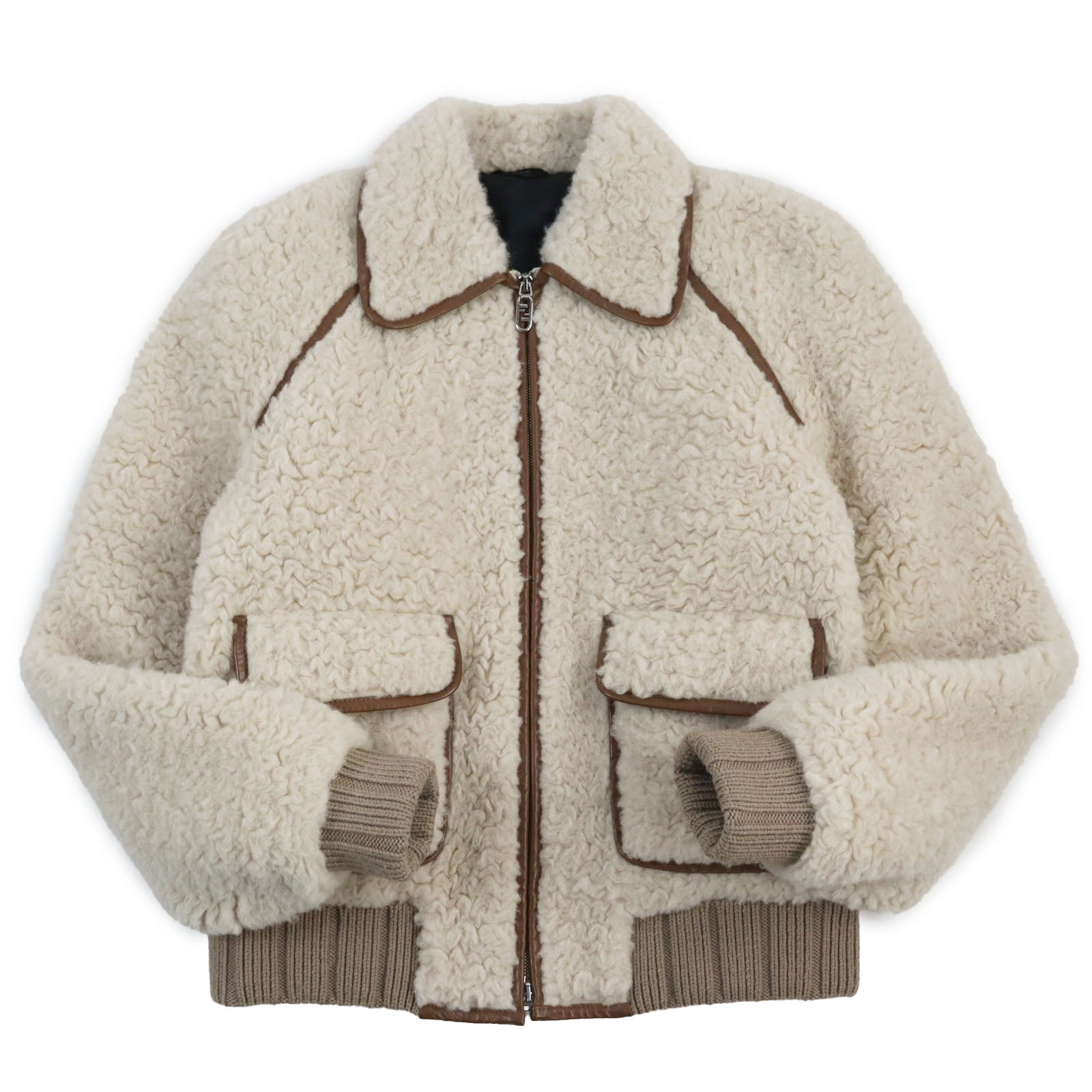 Fendi Wool Alpaca Leather Blouson Beige Brown