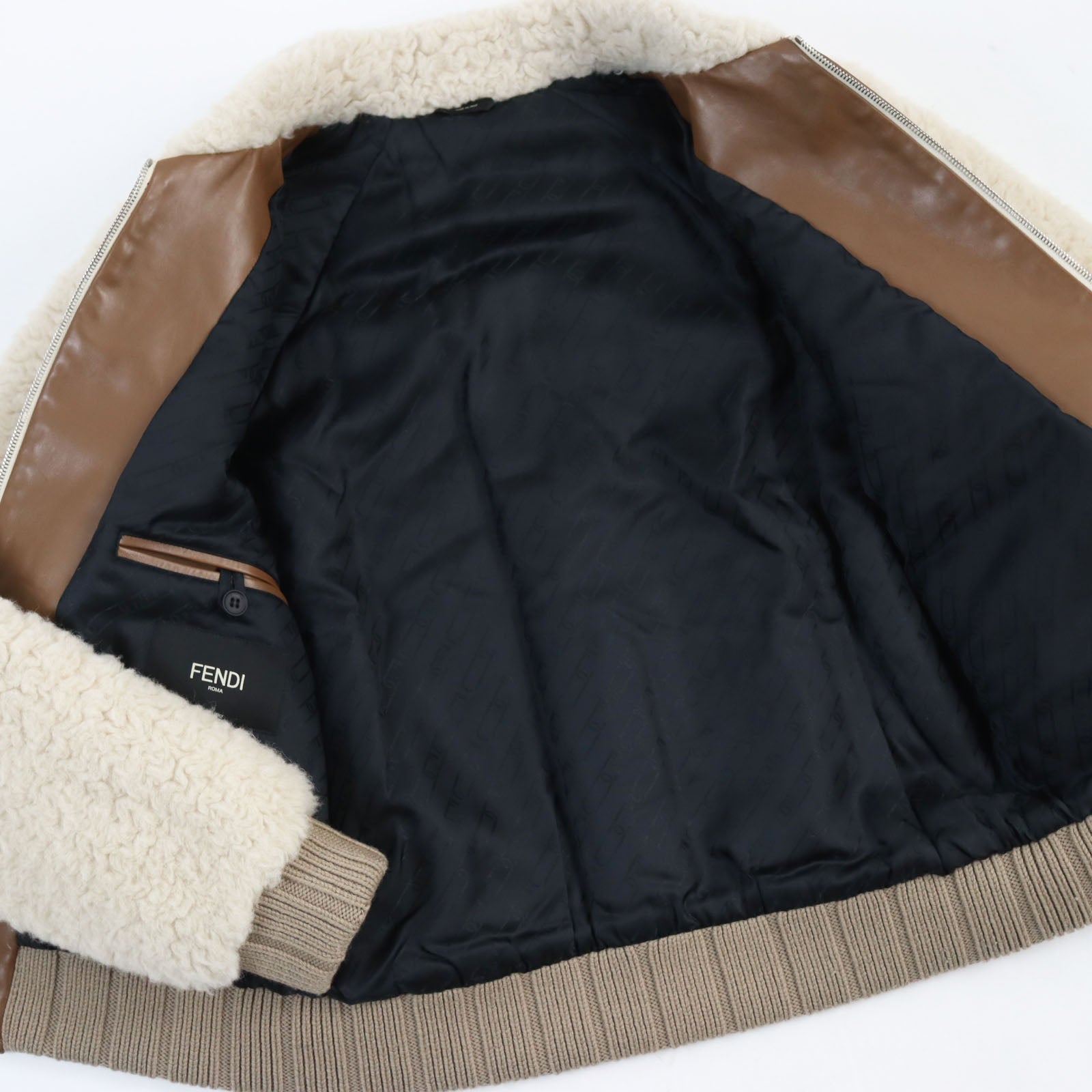 Fendi Wool Alpaca Leather Blouson Beige Brown