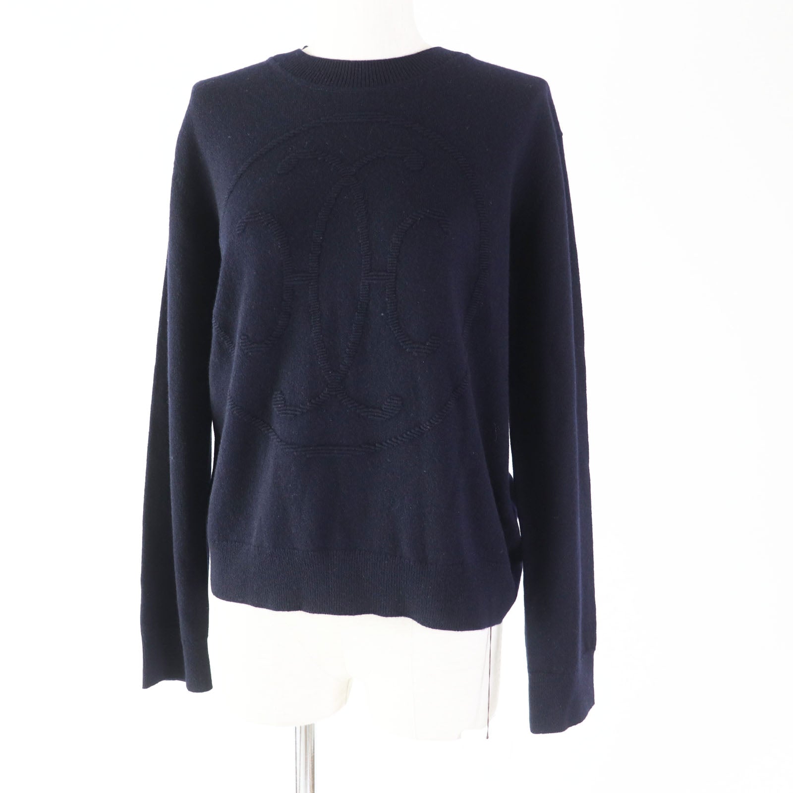 HERMES Cashmere Long Sleeve Knit Dark Navy Women