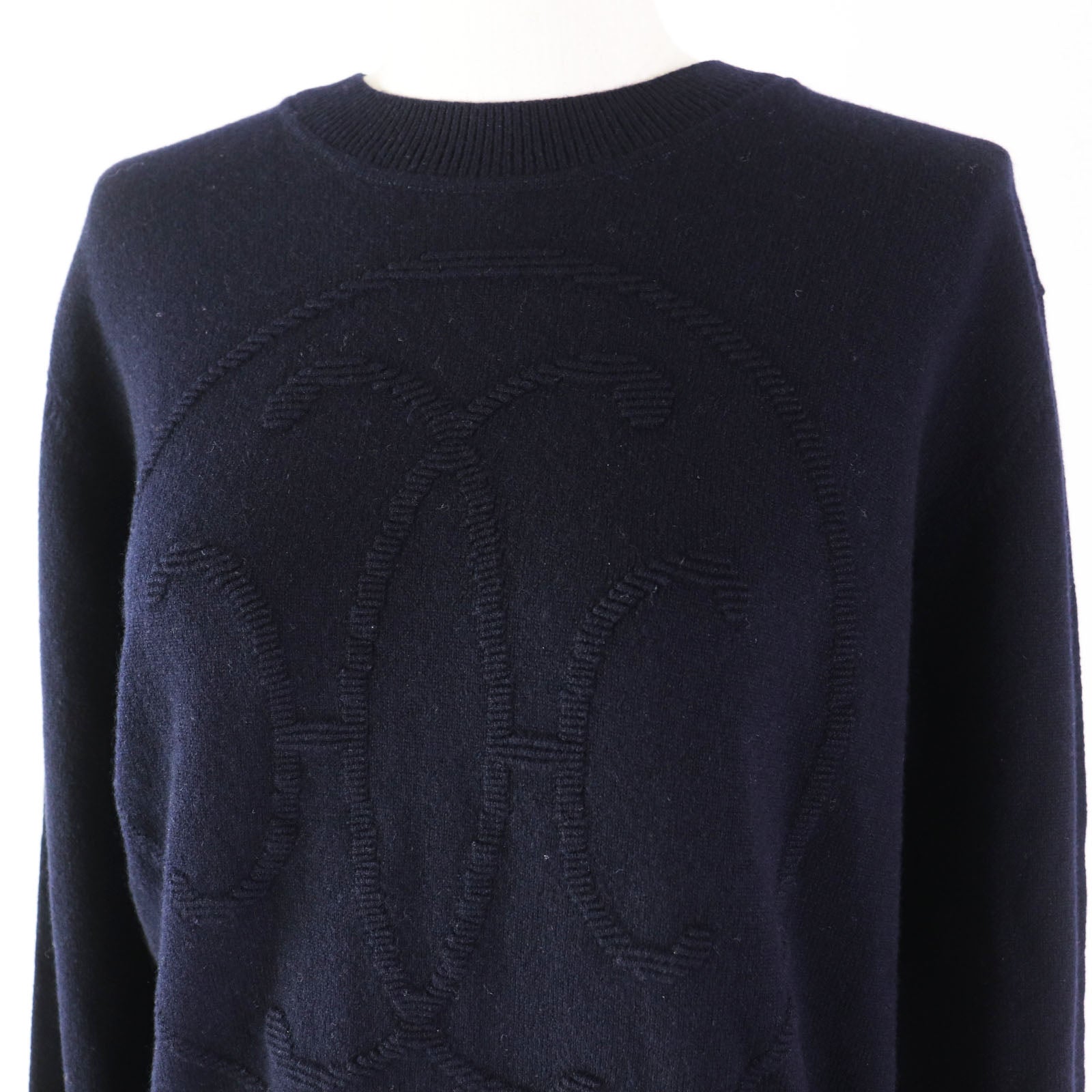 HERMES Cashmere Long Sleeve Knit Dark Navy Women