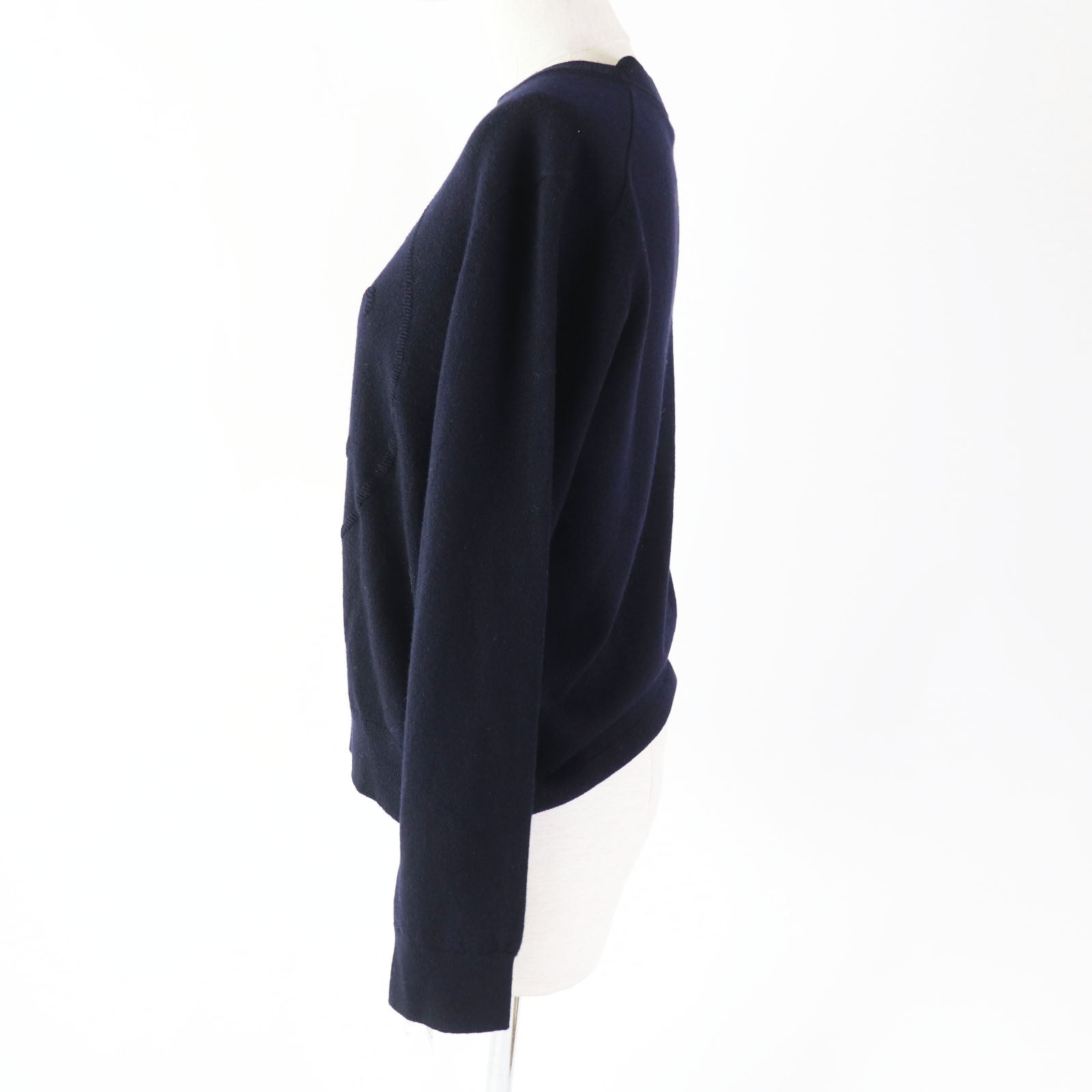 HERMES Cashmere Long Sleeve Knit Dark Navy Women