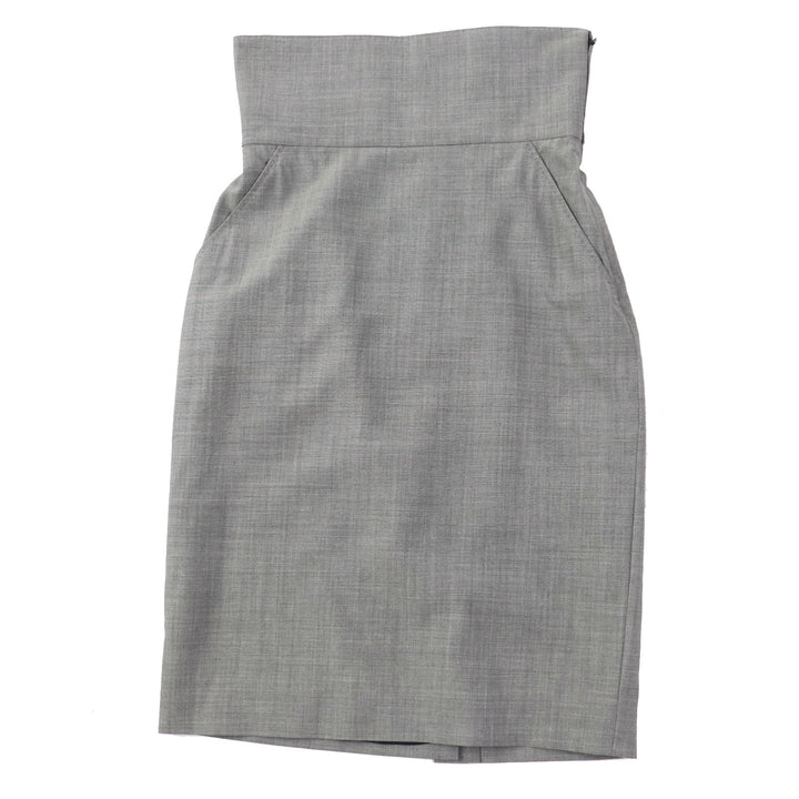 HERMES Wool Silk High Waist Knee Length Skirt