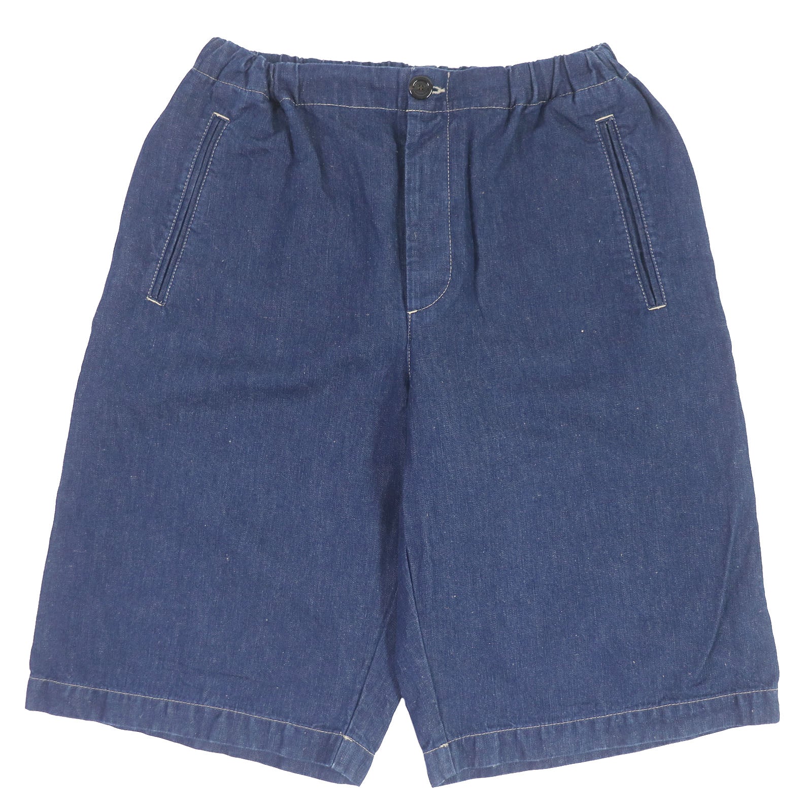 Gucci Cotton Linen Leather Patch Shorts Indigo