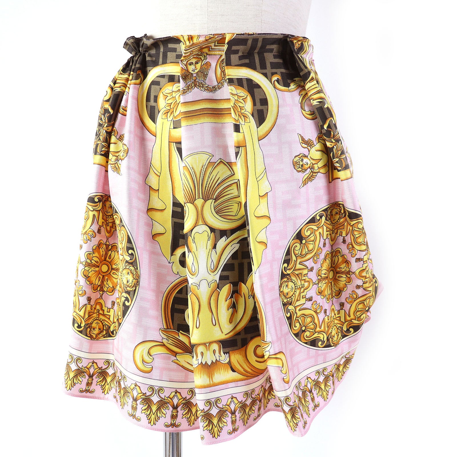 Fendi Versace Silk F Logo Baroque Mini Skirt