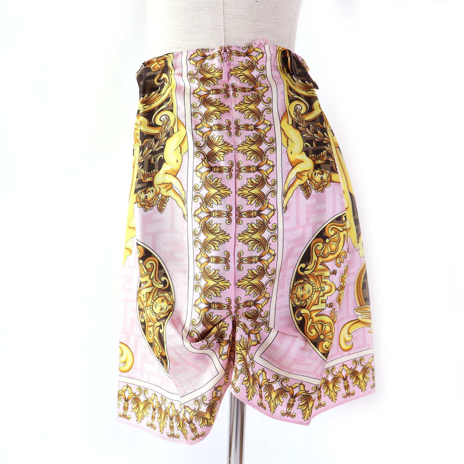 Fendi Versace Silk F Logo Baroque Mini Skirt