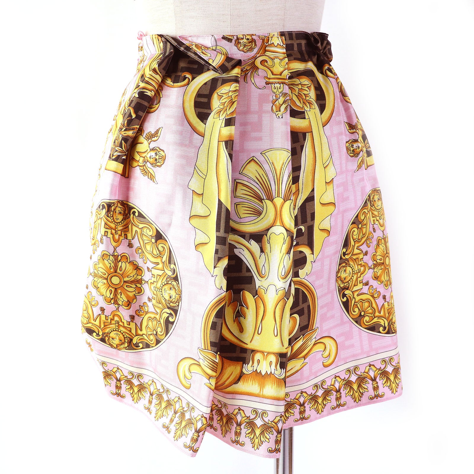 Fendi Versace Silk F Logo Baroque Mini Skirt