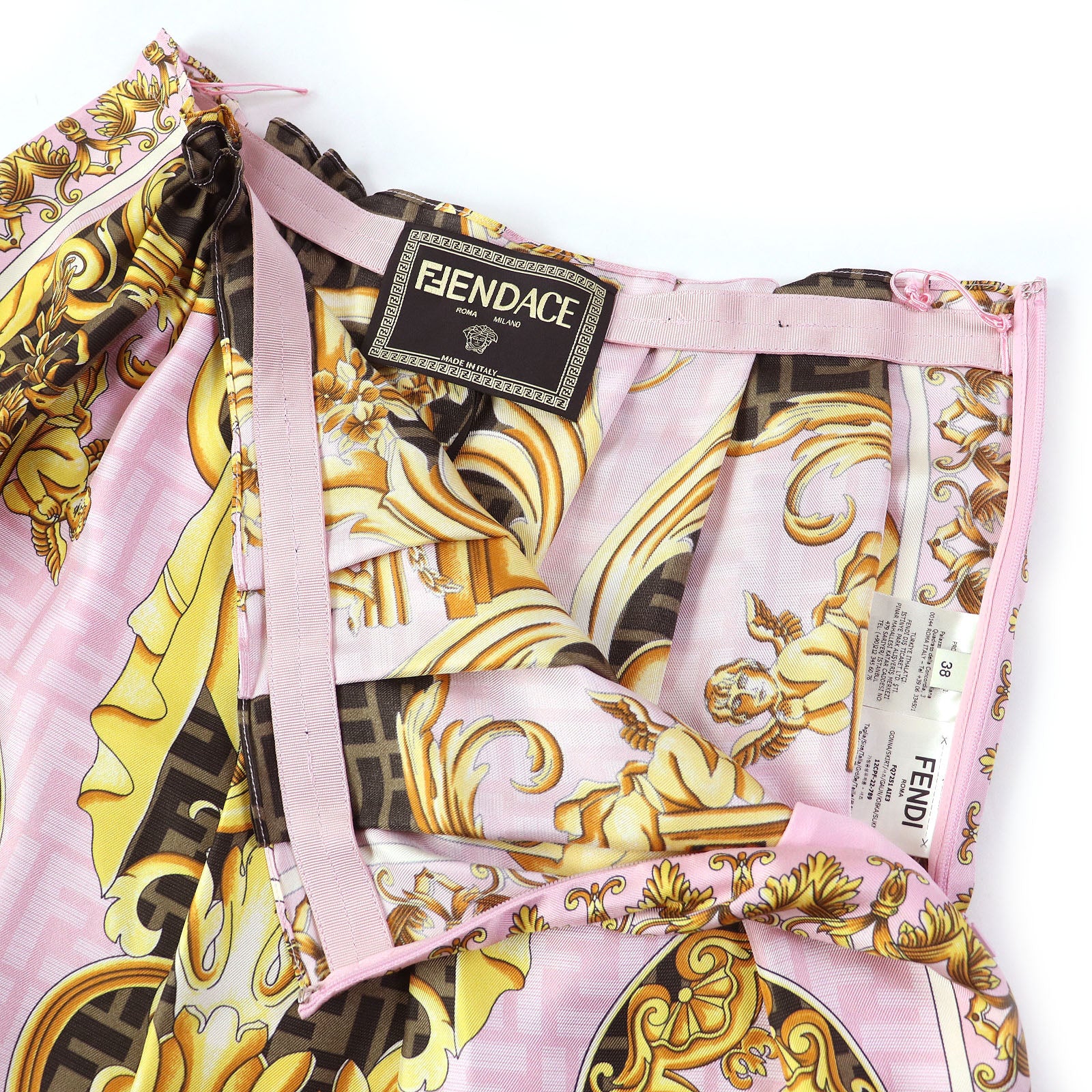 Fendi Versace Silk F Logo Baroque Mini Skirt