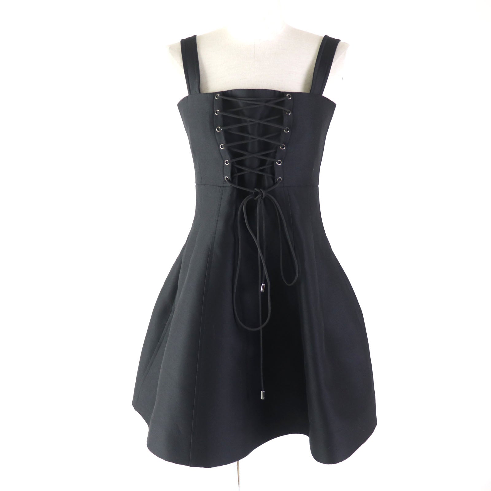 Dior Wool Silk Lace-up Cami Dress Black 40